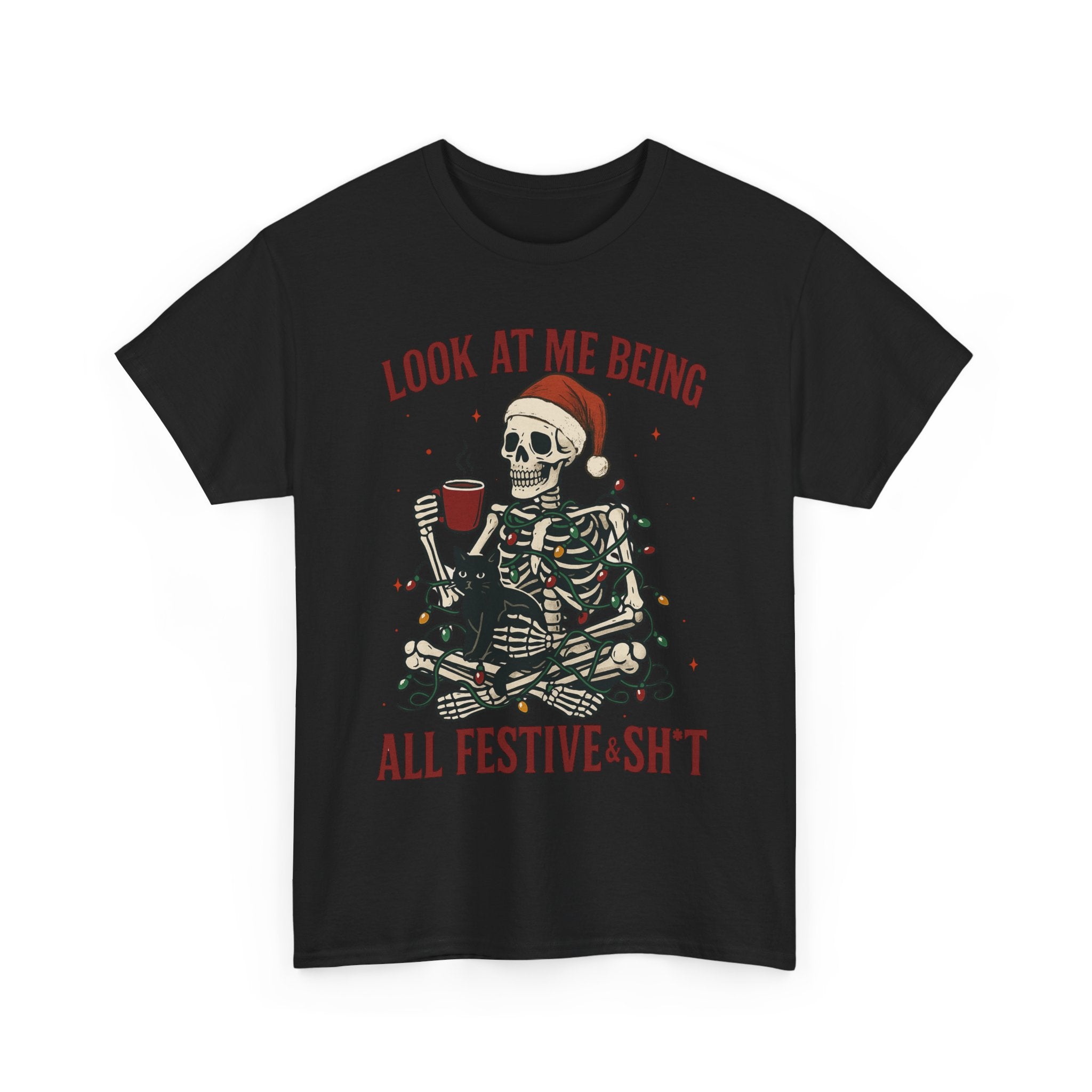 Festive Skeleton Tee, Unisex Cotton T-Shirt for Parties, Halloween, Christmas, Holiday Gifts, Fun Party Wear