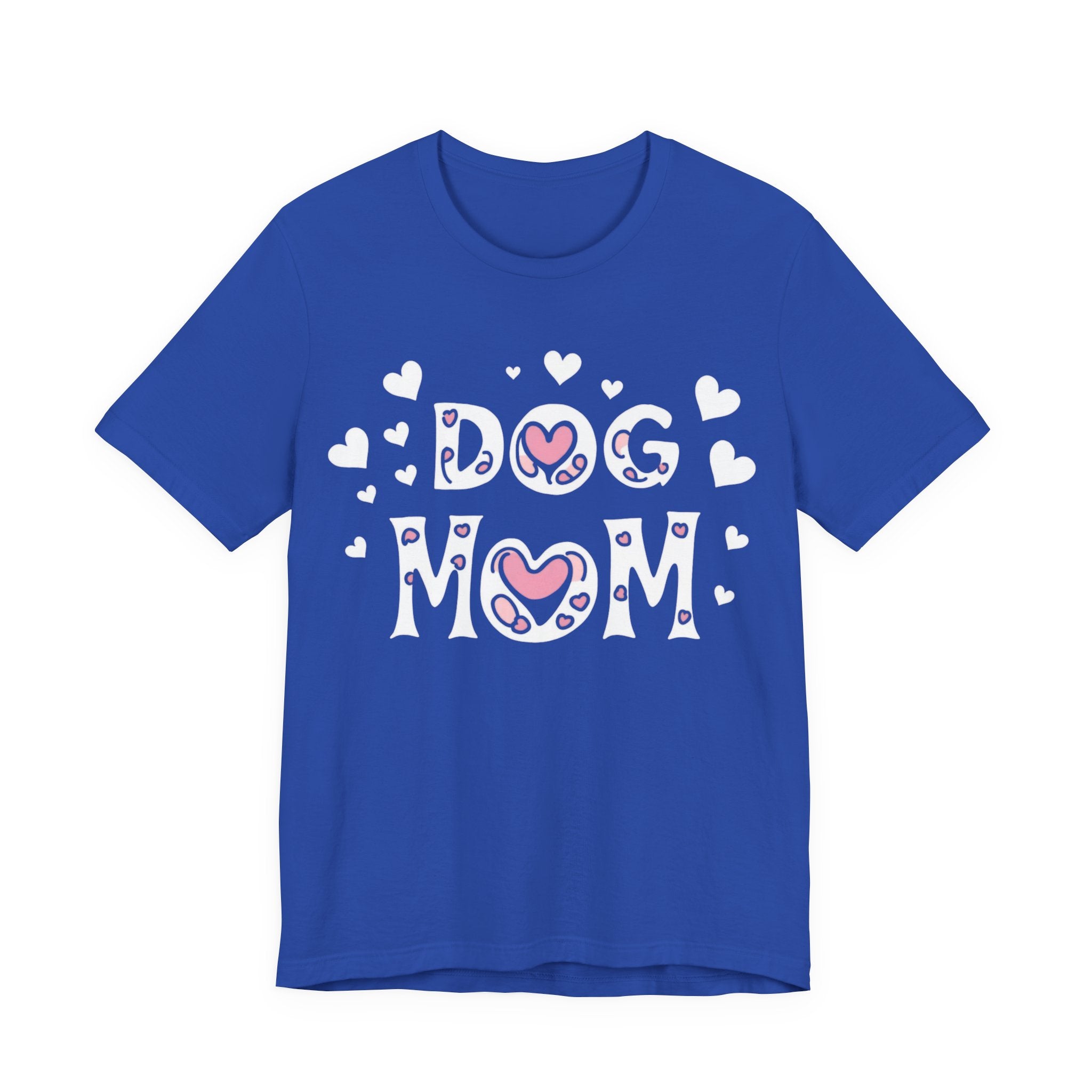 Dog Mom with Hearts Cotton Short Sleeve T-Shirt, Casual Wear, Gift for her, Everyday Favorite, Cute Graphic Tee, Free Shipping