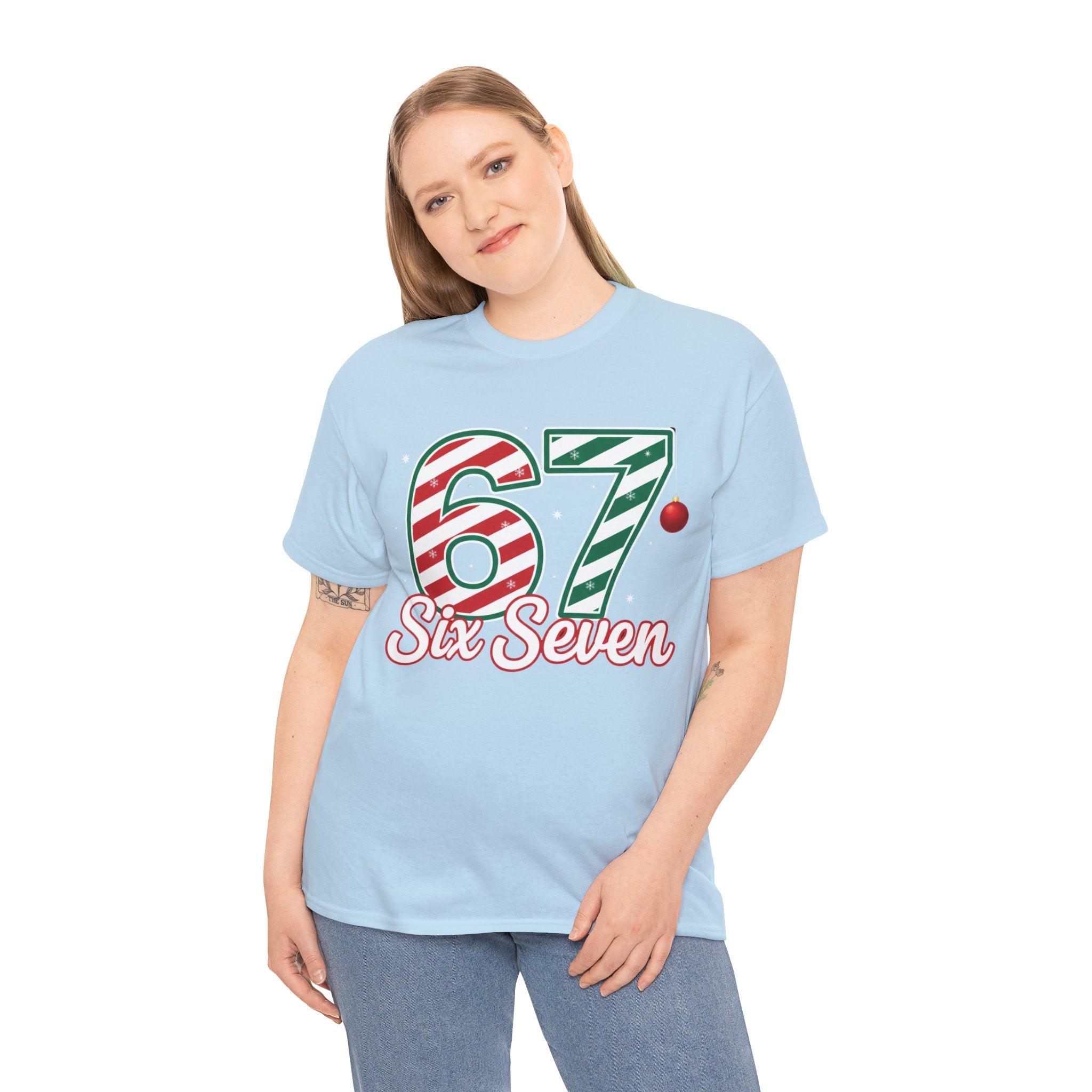 Six Seven 67 Holiday Shirt – Red Green Candy Cane Number Tee