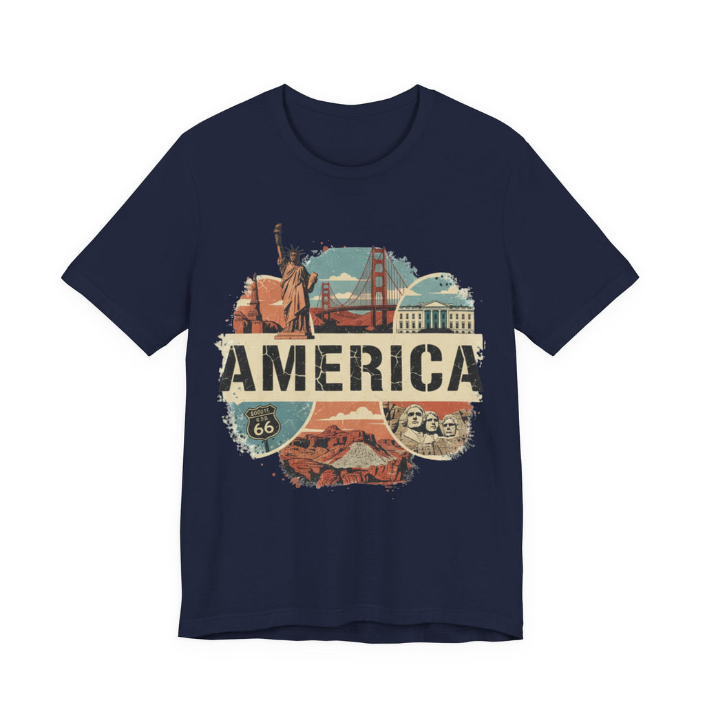 America Graphic Tee, Unisex Jersey T-Shirt, Vintage USA Apparel, Travel Shirt, American Pride Clothing