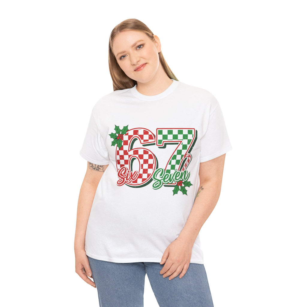 Six Seven 67 Christmas Tee – Festive Buffalo Plaid Number Shirt