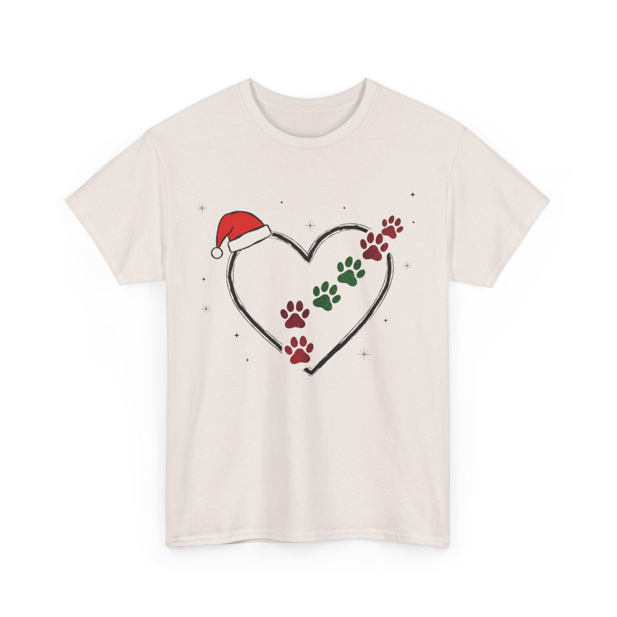 Santa Hat Paw Print Heart Christmas Dog Lover T-Shirt