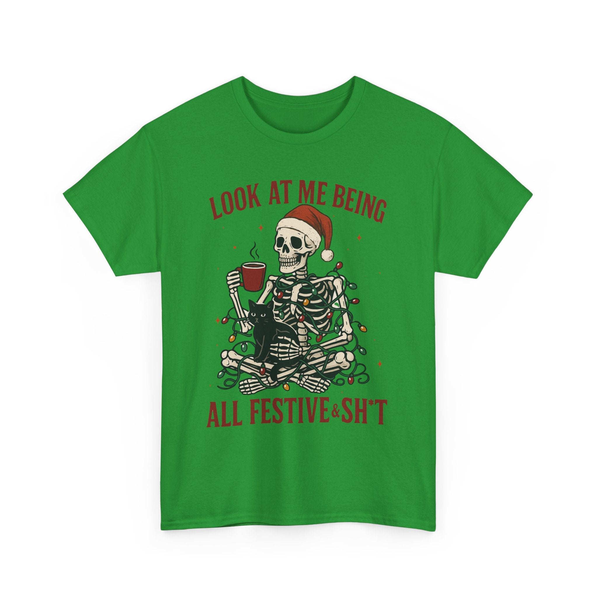 Festive Skeleton Tee, Unisex Cotton T-Shirt for Parties, Halloween, Christmas, Holiday Gifts, Fun Party Wear