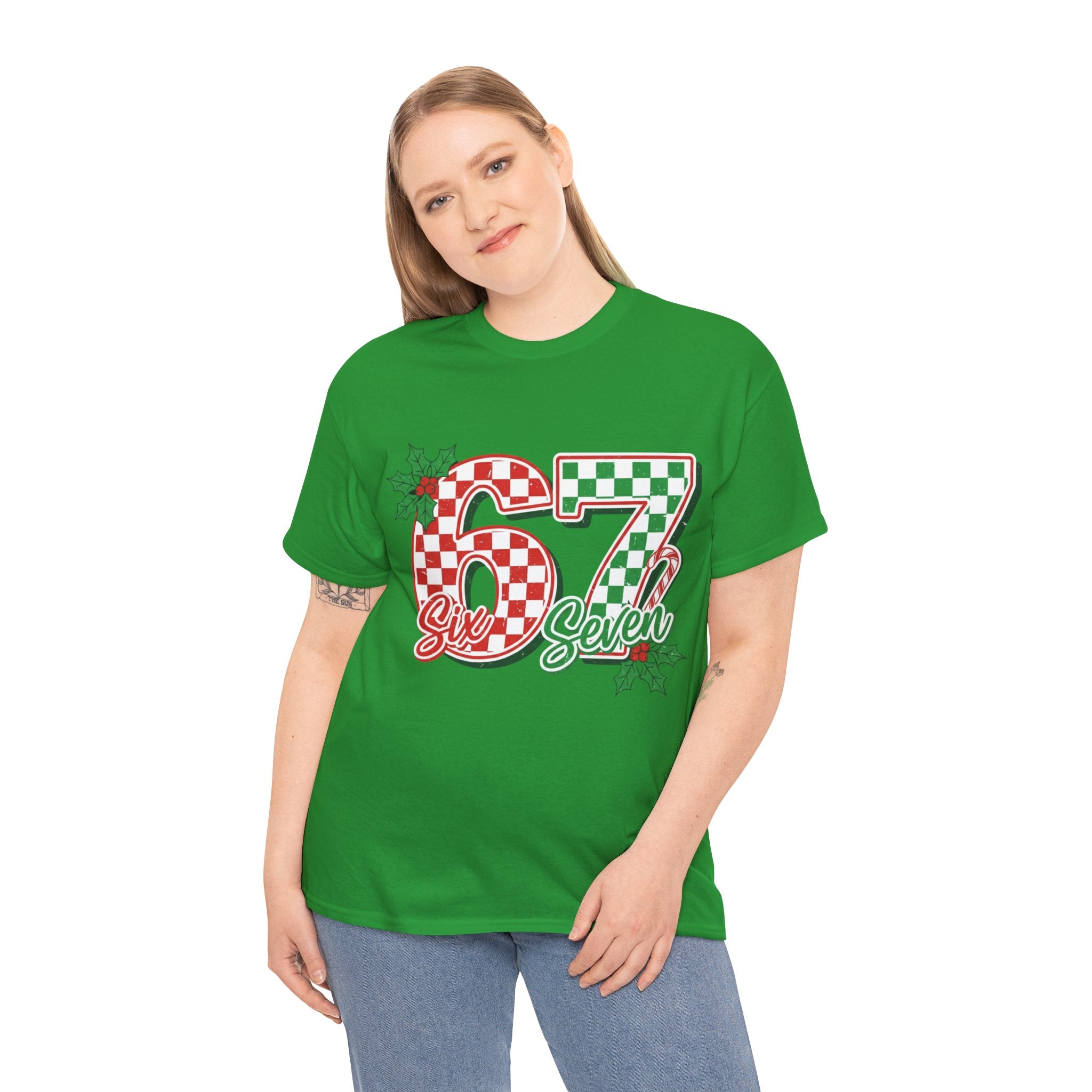 Six Seven 67 Christmas Tee – Festive Buffalo Plaid Number Shirt