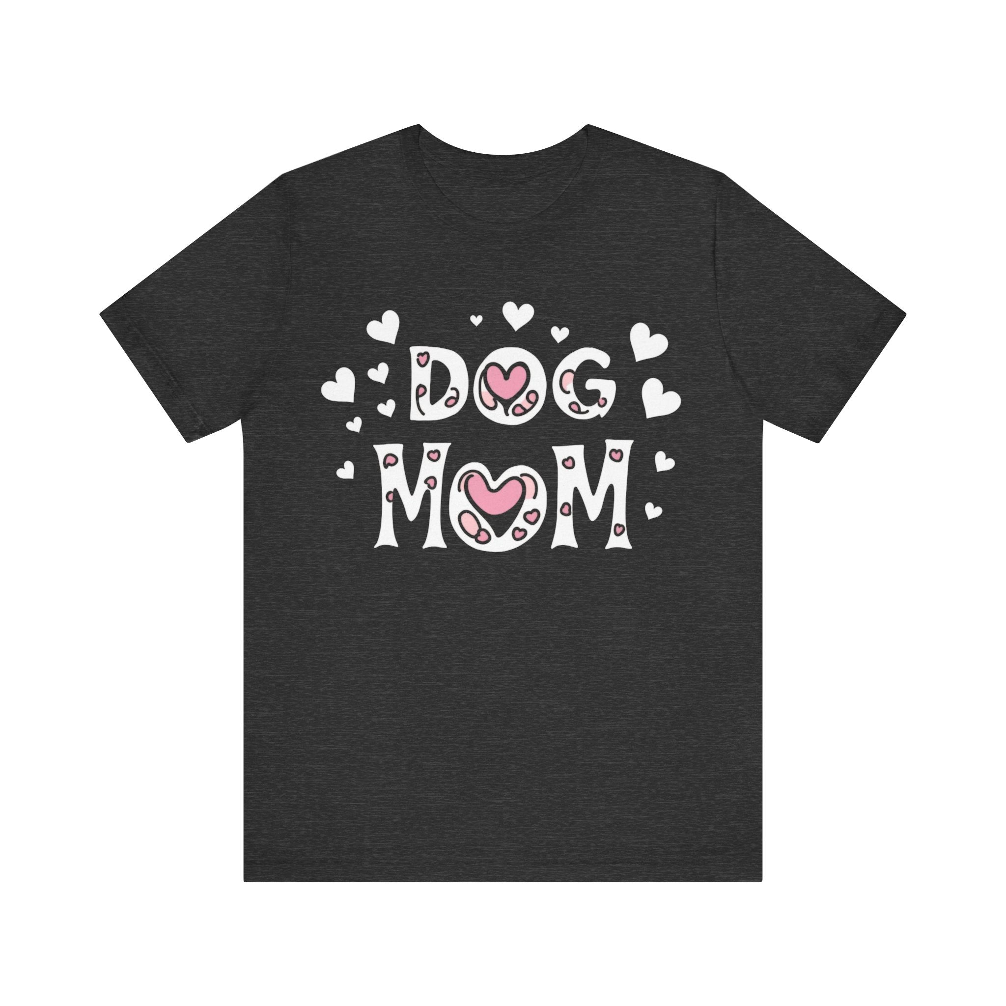 Dog Mom with Hearts Cotton Short Sleeve T-Shirt, Casual Wear, Gift for her, Everyday Favorite, Cute Graphic Tee, Free Shipping
