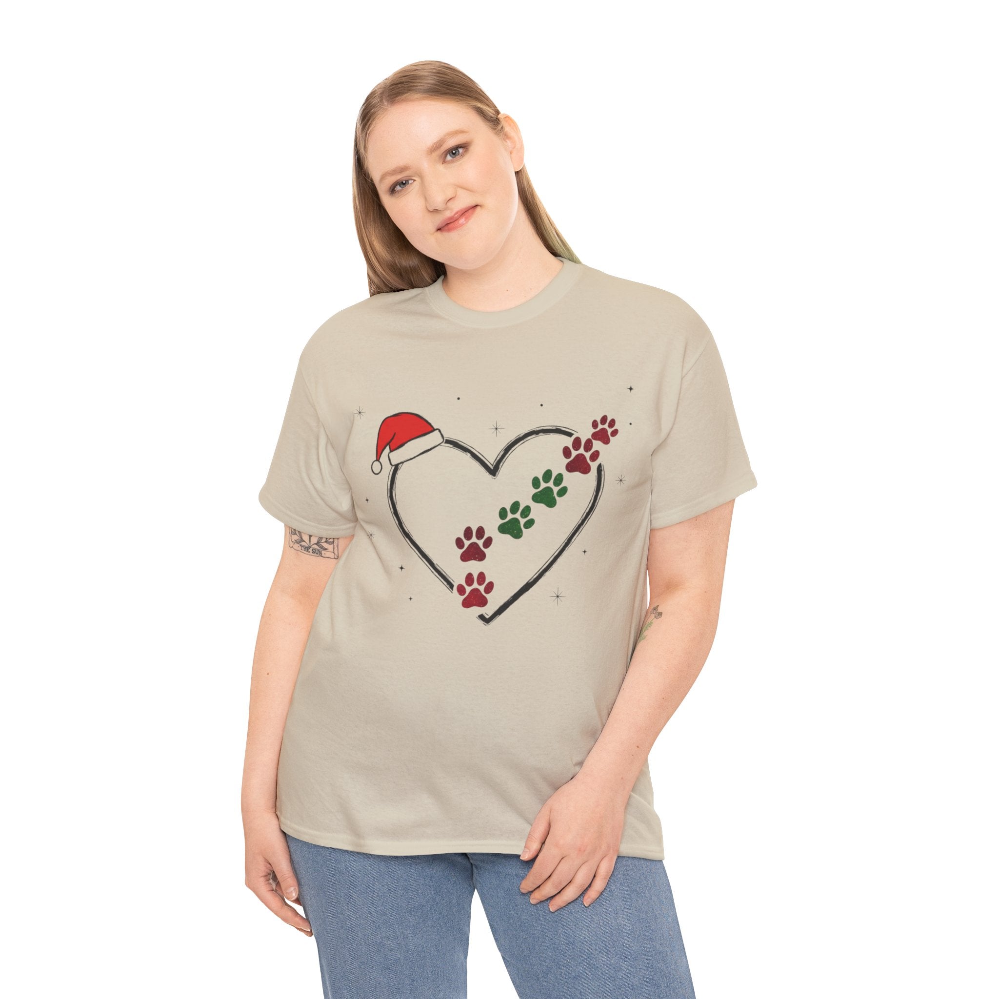 Santa Hat Paw Print Heart Christmas Dog Lover T-Shirt