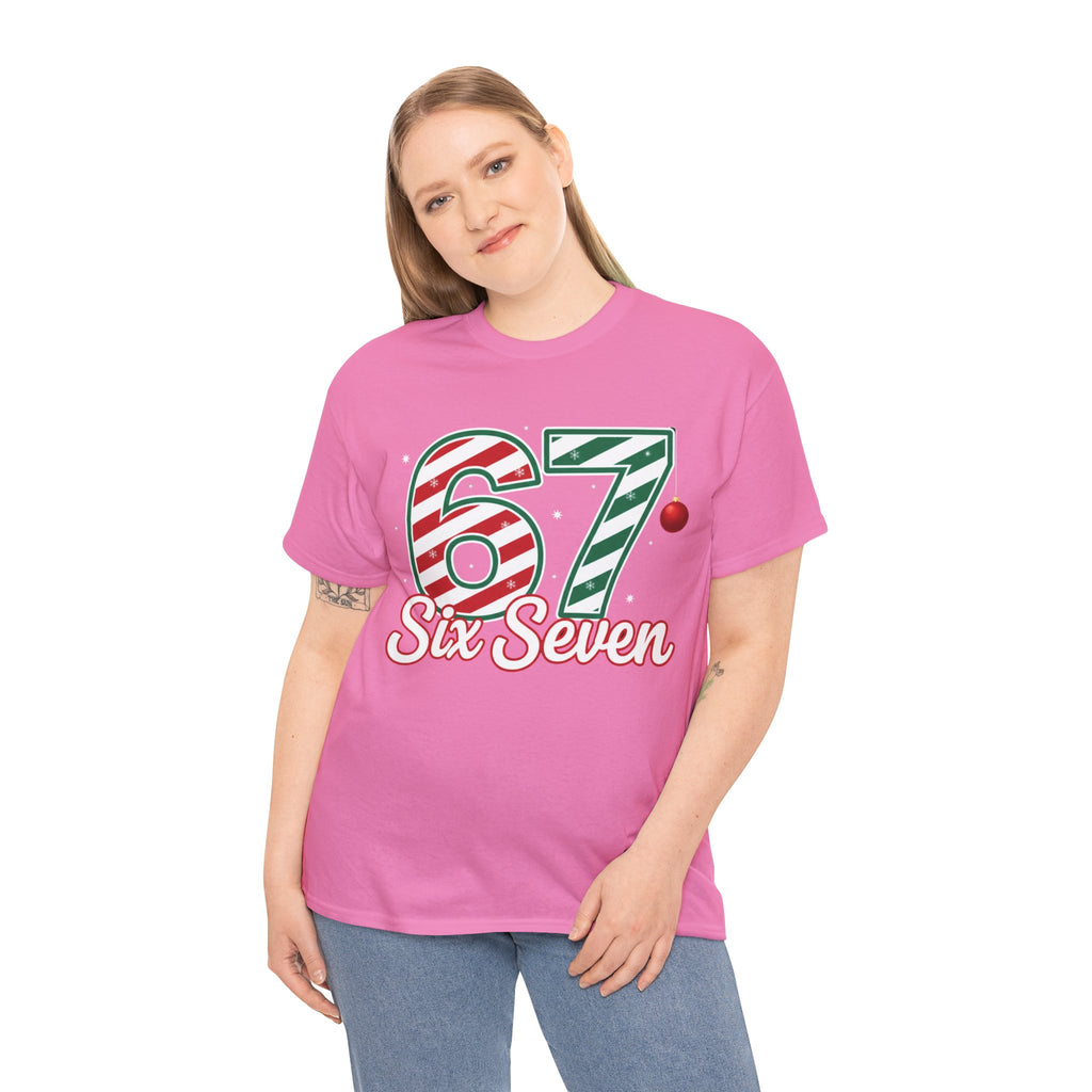 Six Seven 67 Holiday Shirt – Red Green Candy Cane Number Tee