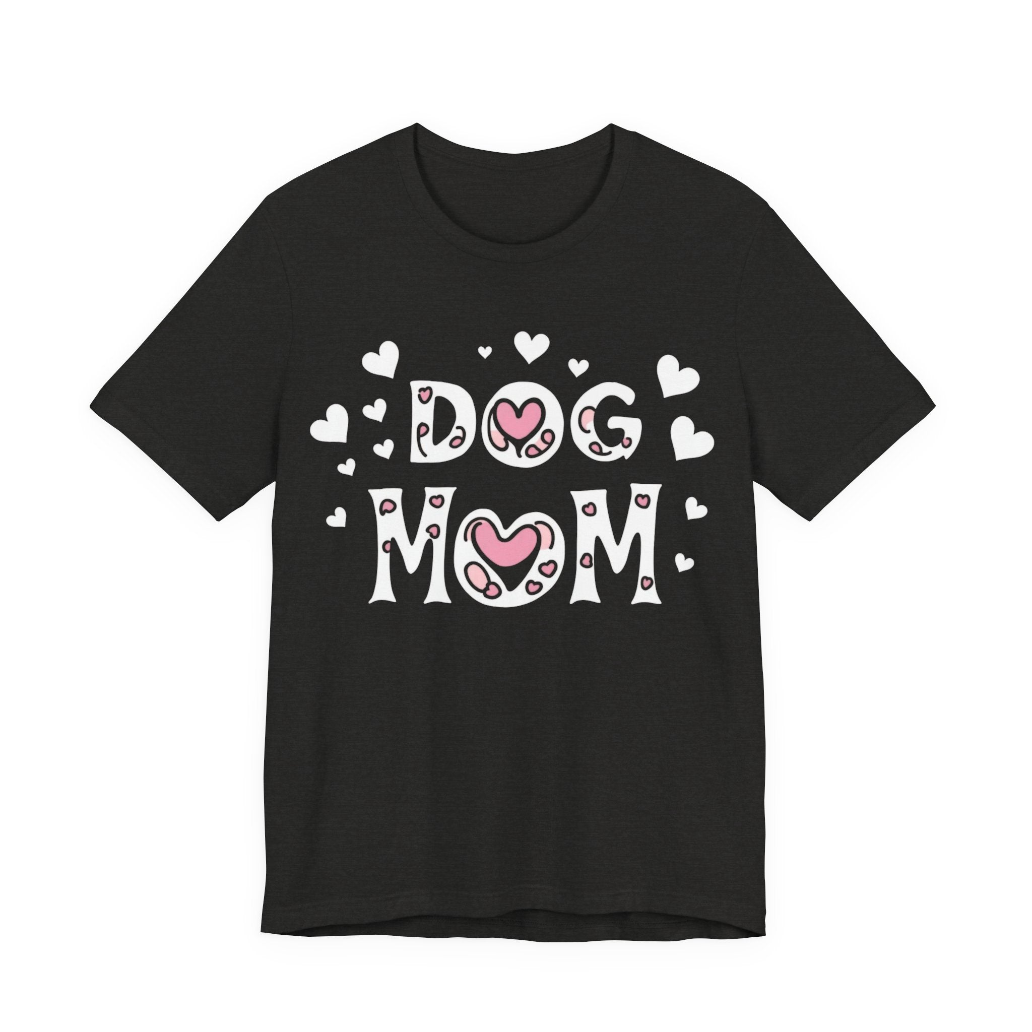 Dog Mom with Hearts Cotton Short Sleeve T-Shirt, Casual Wear, Gift for her, Everyday Favorite, Cute Graphic Tee, Free Shipping