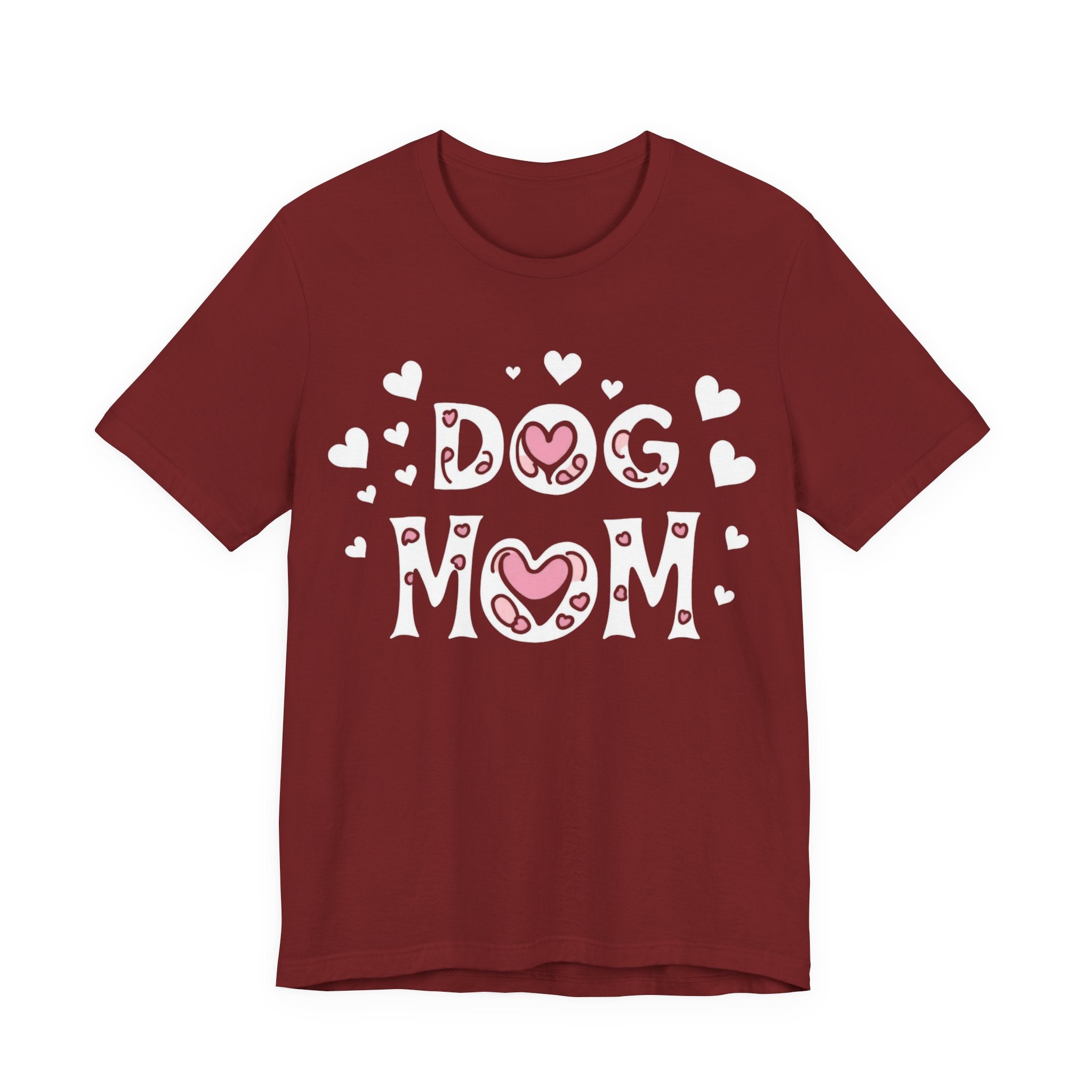 Dog Mom with Hearts Cotton Short Sleeve T-Shirt, Casual Wear, Gift for her, Everyday Favorite, Cute Graphic Tee, Free Shipping