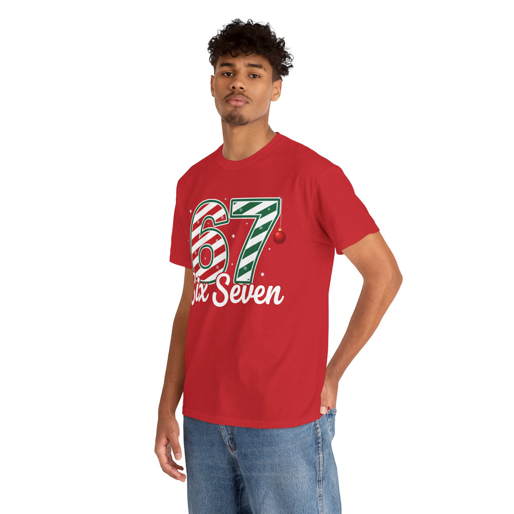 Six Seven 67 Holiday Shirt – Red Green Candy Cane Number Tee