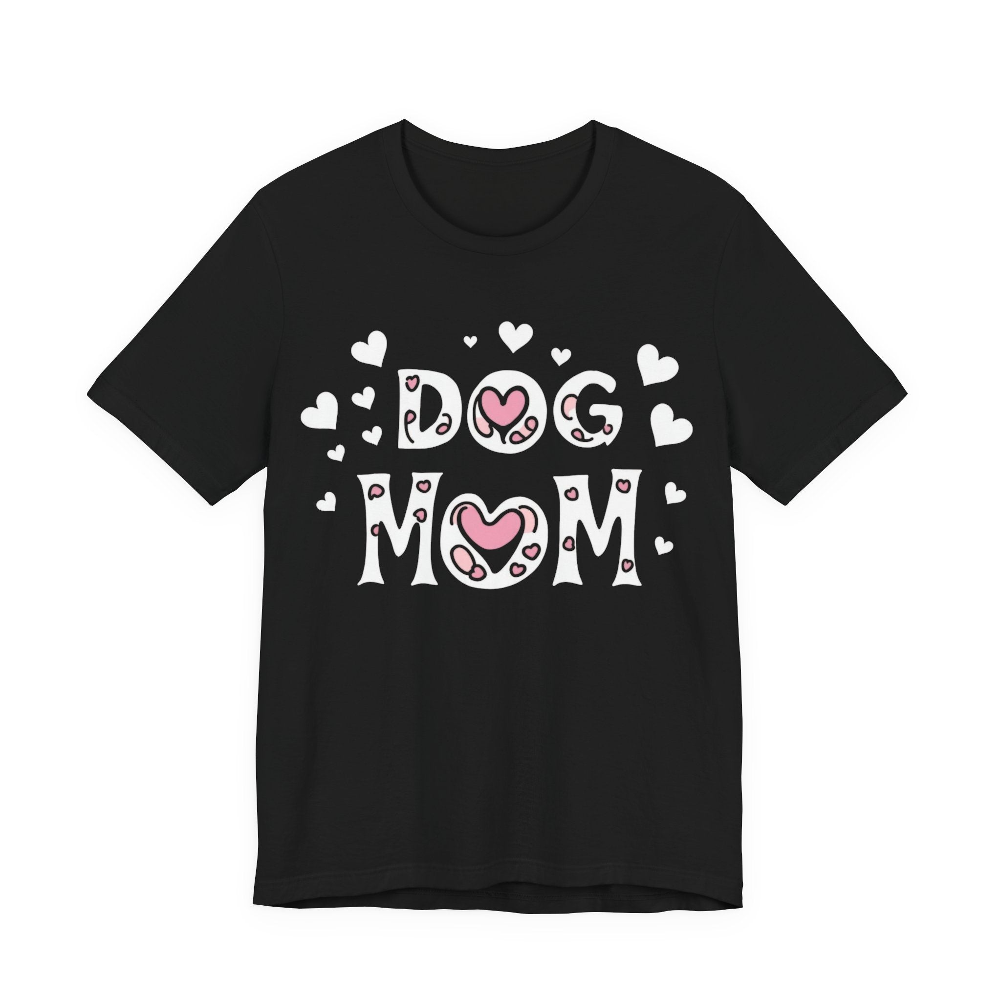 Dog Mom with Hearts Cotton Short Sleeve T-Shirt, Casual Wear, Gift for her, Everyday Favorite, Cute Graphic Tee, Free Shipping