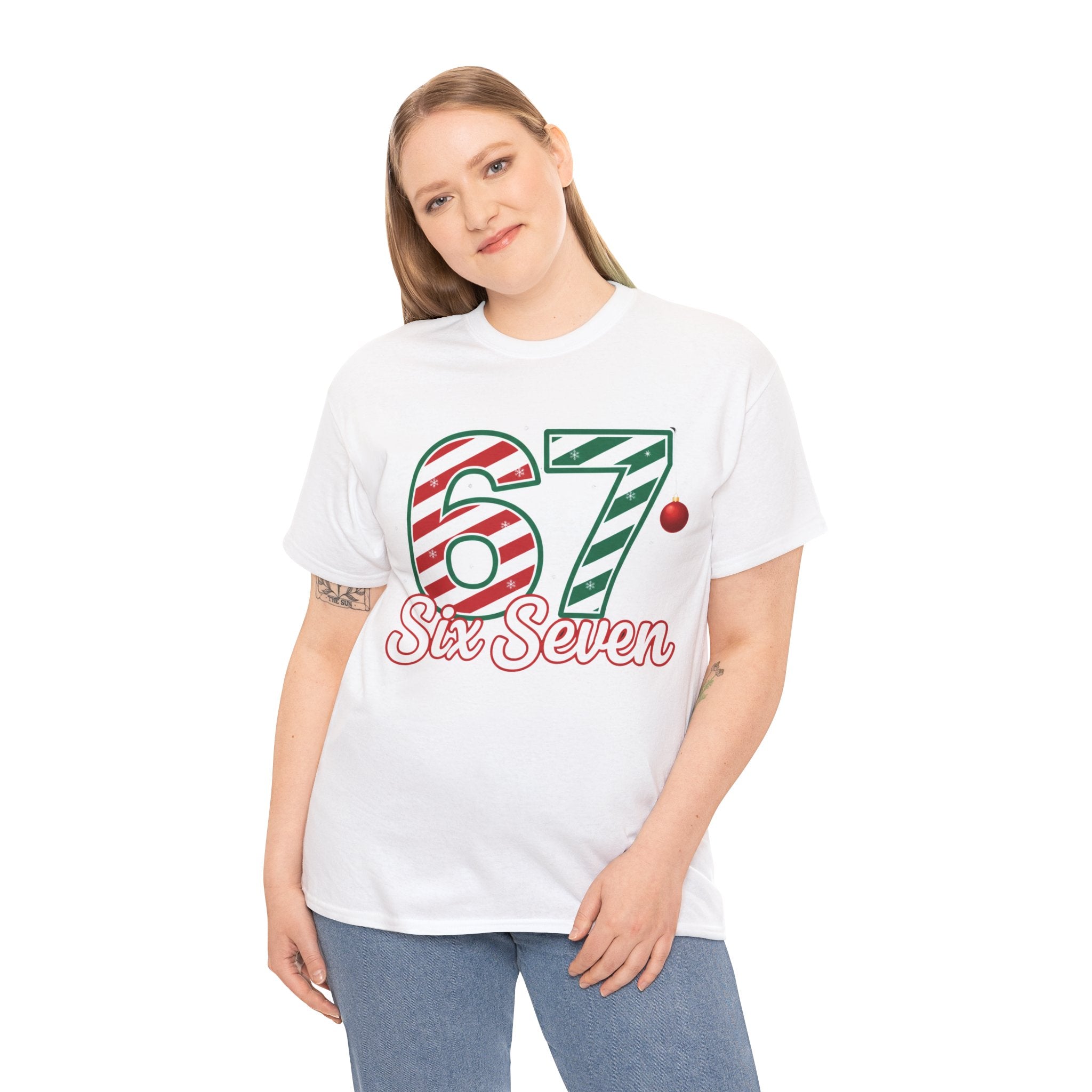 Six Seven 67 Holiday Shirt – Red Green Candy Cane Number Tee