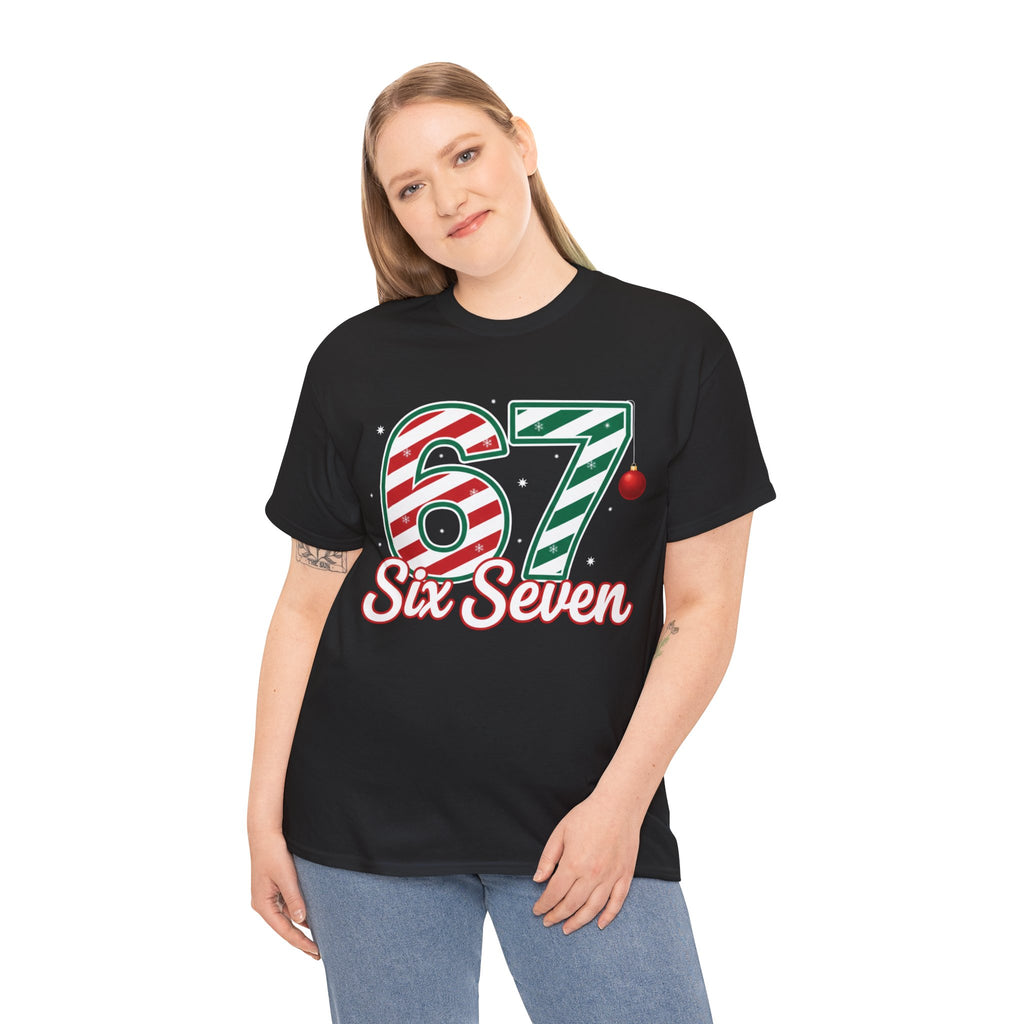 Six Seven 67 Holiday Shirt – Red Green Candy Cane Number Tee