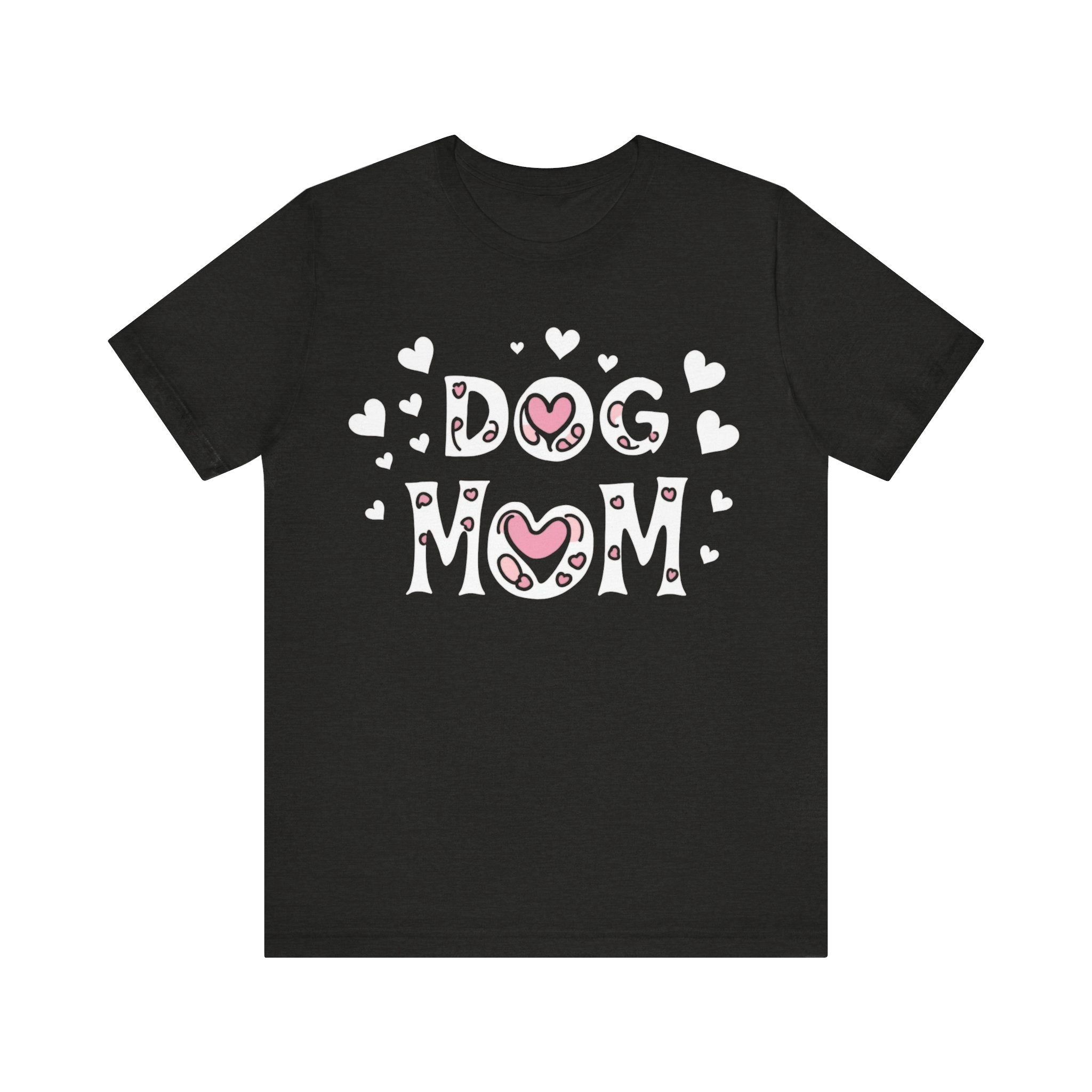 Dog Mom with Hearts Cotton Short Sleeve T-Shirt, Casual Wear, Gift for her, Everyday Favorite, Cute Graphic Tee, Free Shipping