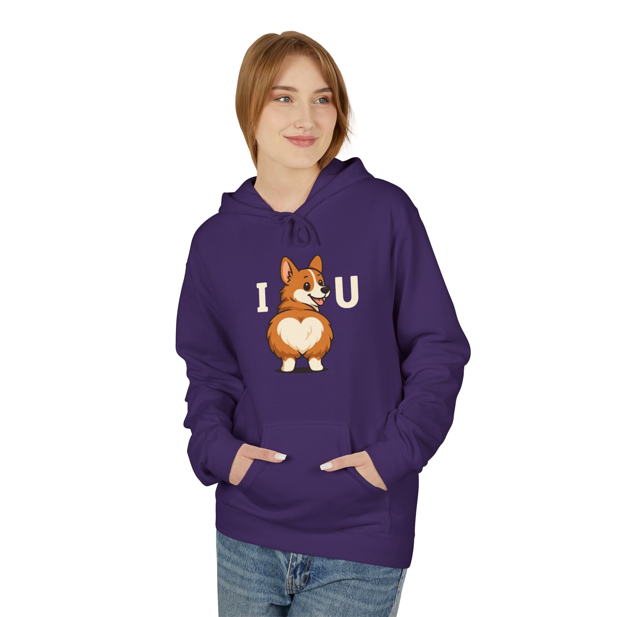 Corgi Love Hoodie, Cozy Pet Lover Pullover, I U Corgi Design Sweatshirt, Perfect Gift for Dog Owners, Adorable Casual Wear