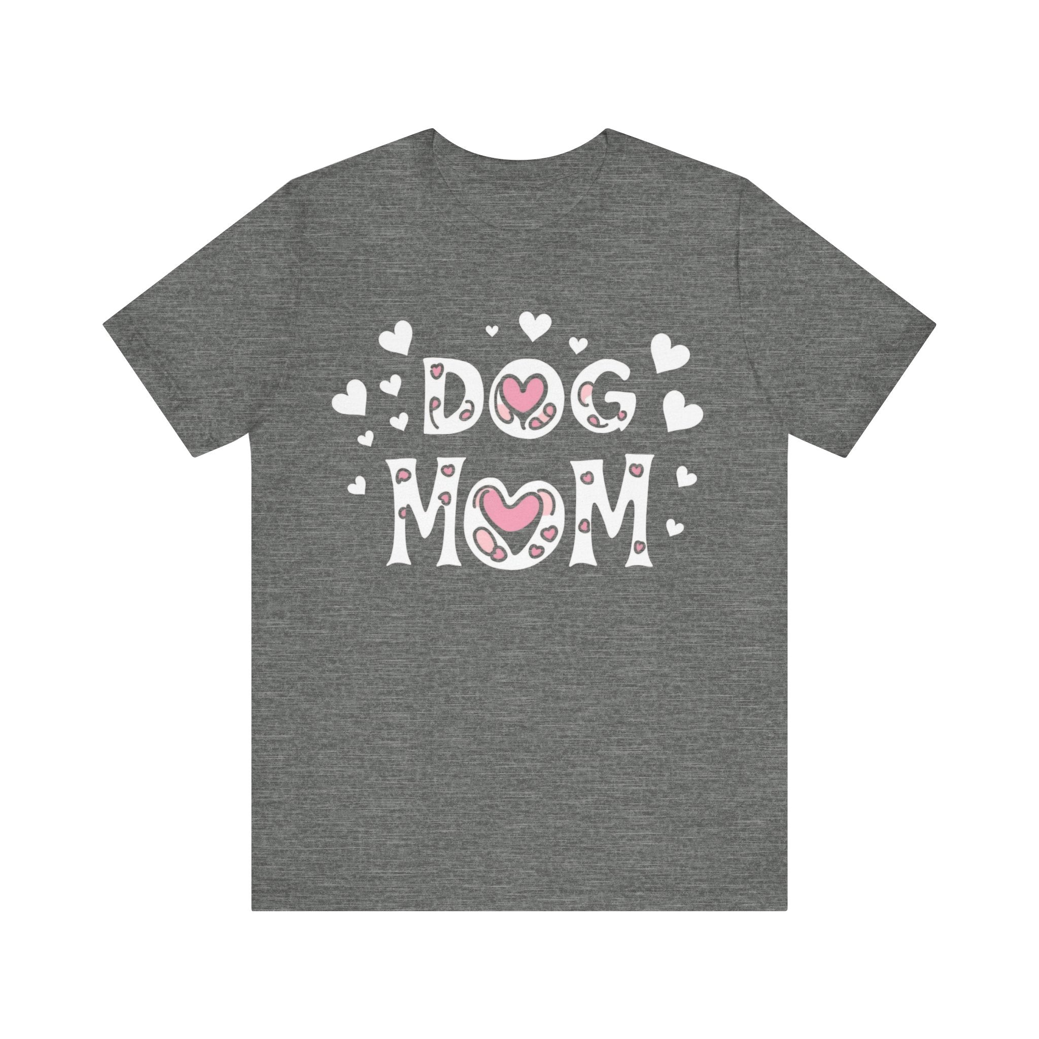 Dog Mom with Hearts Cotton Short Sleeve T-Shirt, Casual Wear, Gift for her, Everyday Favorite, Cute Graphic Tee, Free Shipping