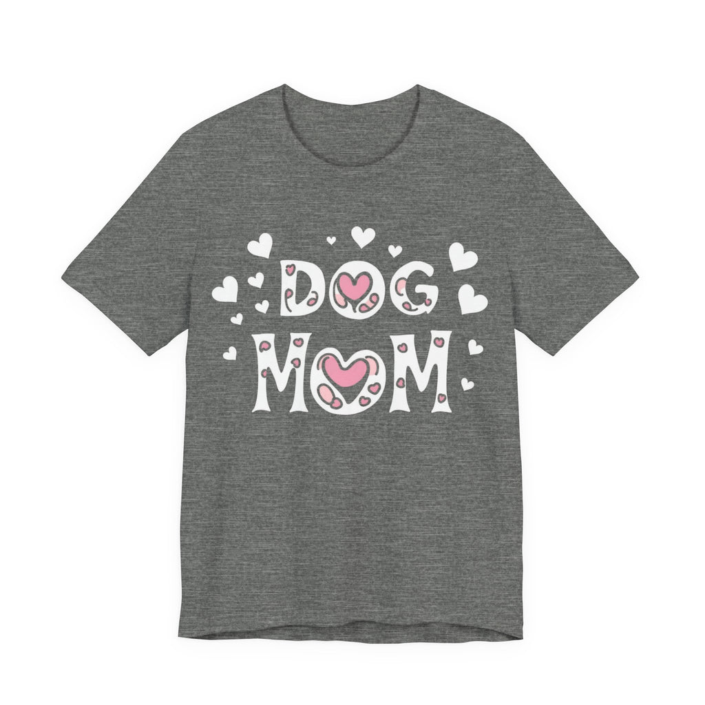 Dog Mom with Hearts Cotton Short Sleeve T-Shirt, Casual Wear, Gift for her, Everyday Favorite, Cute Graphic Tee, Free Shipping