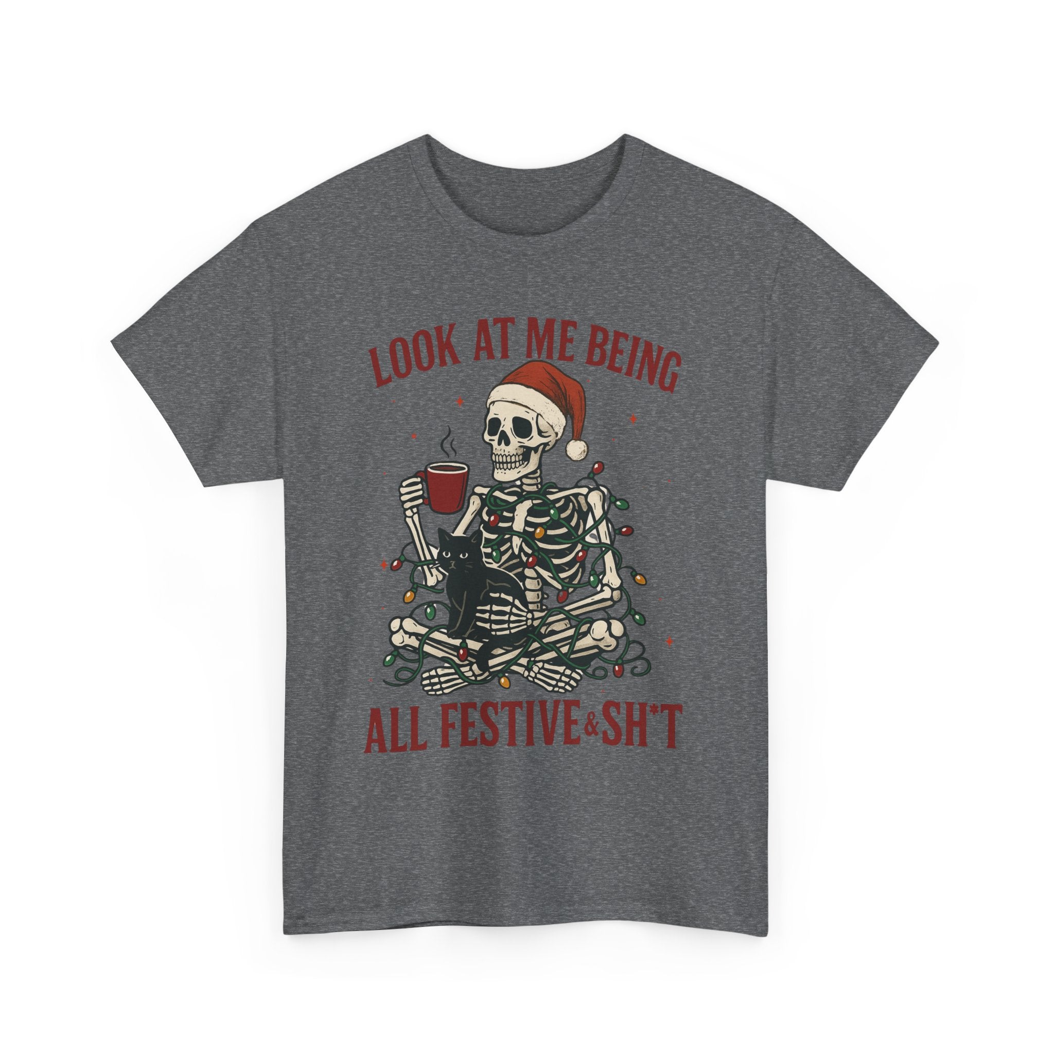 Festive Skeleton Tee, Unisex Cotton T-Shirt for Parties, Halloween, Christmas, Holiday Gifts, Fun Party Wear