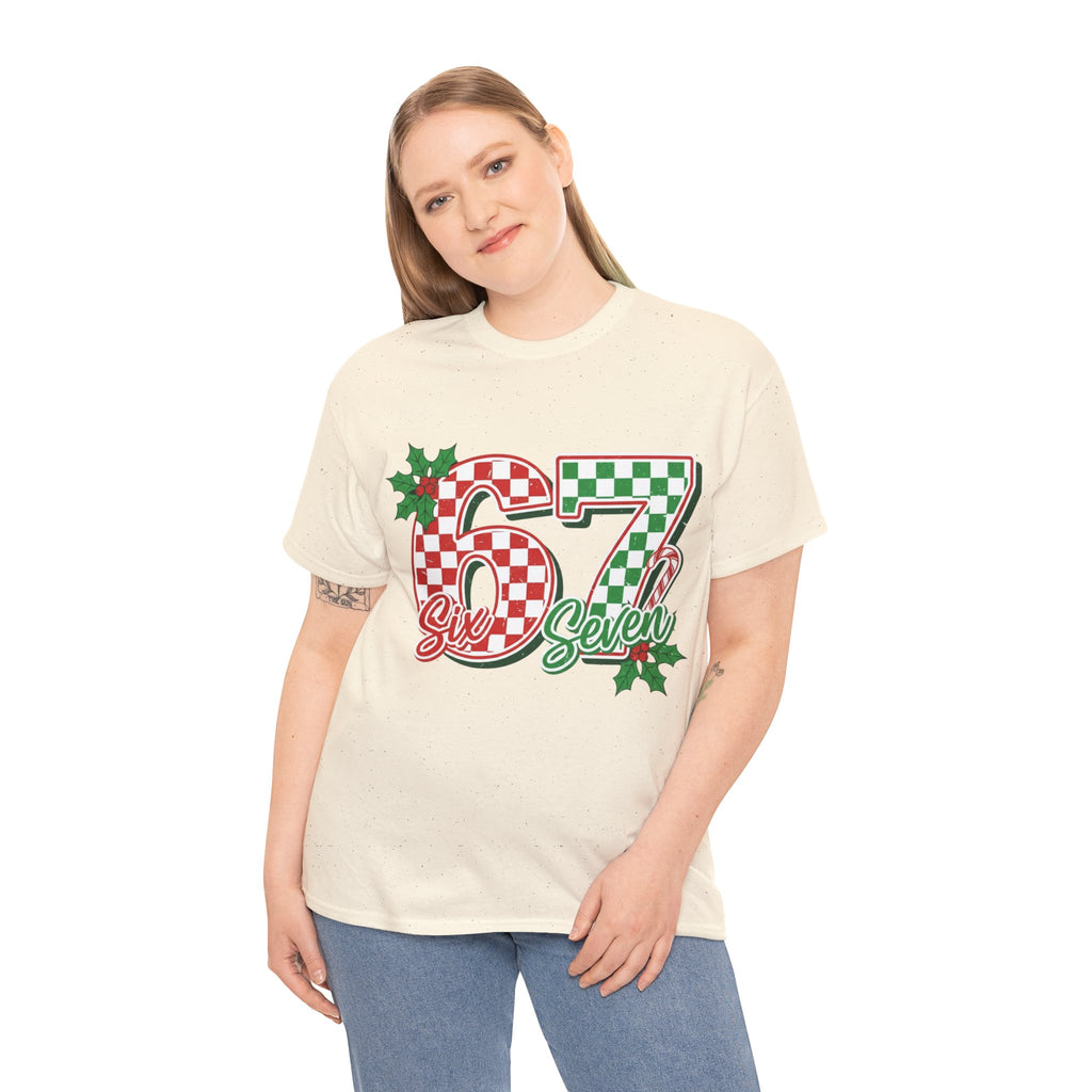 Six Seven 67 Christmas Tee – Festive Buffalo Plaid Number Shirt