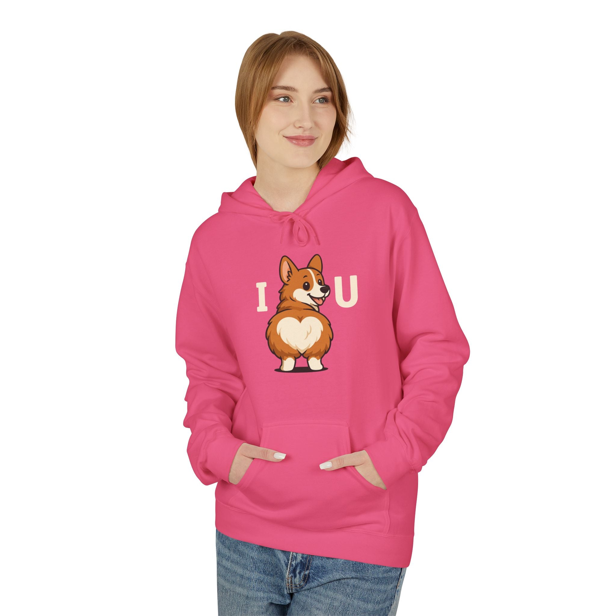 Corgi Love Hoodie, Cozy Pet Lover Pullover, I U Corgi Design Sweatshirt, Perfect Gift for Dog Owners, Adorable Casual Wear