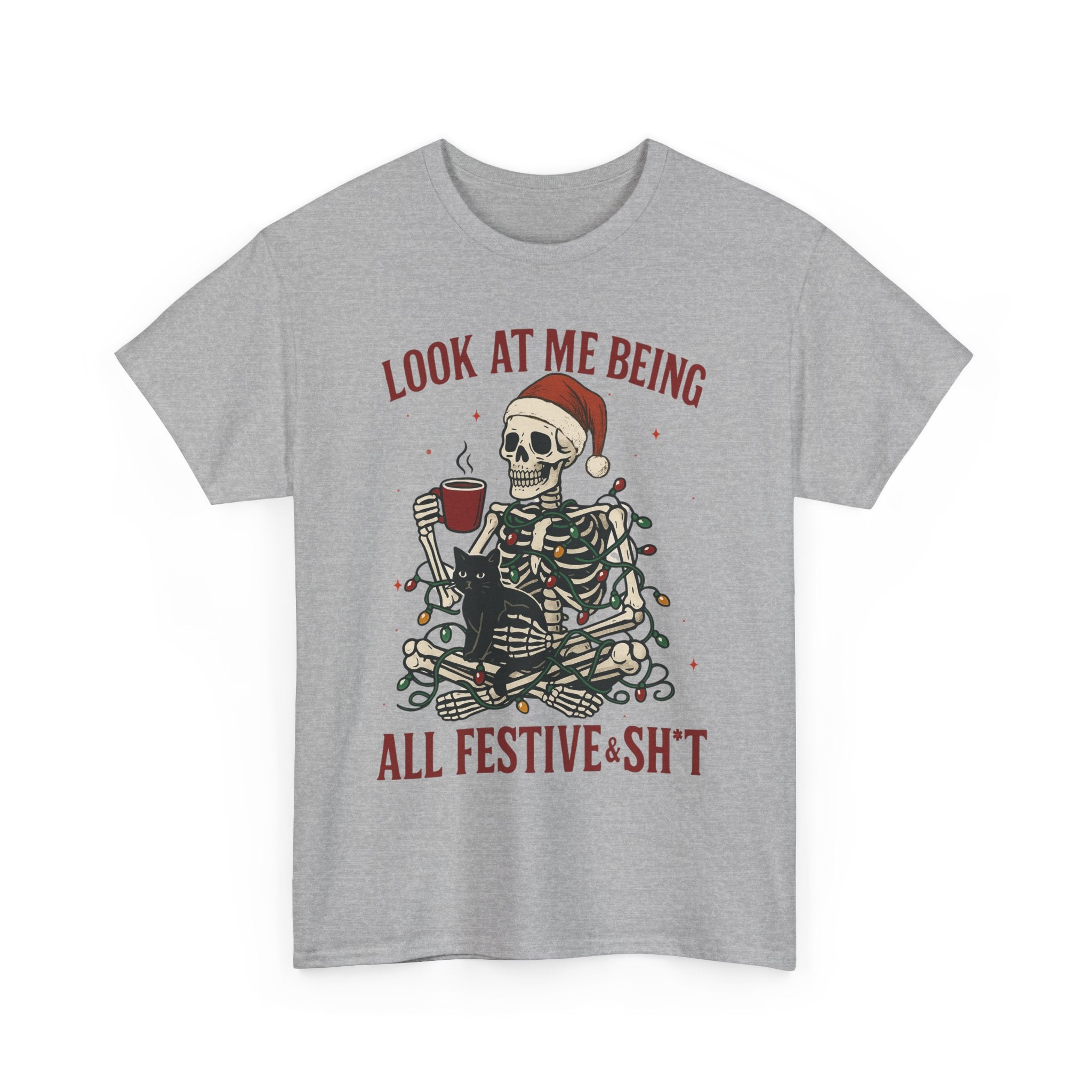 Festive Skeleton Tee, Unisex Cotton T-Shirt for Parties, Halloween, Christmas, Holiday Gifts, Fun Party Wear