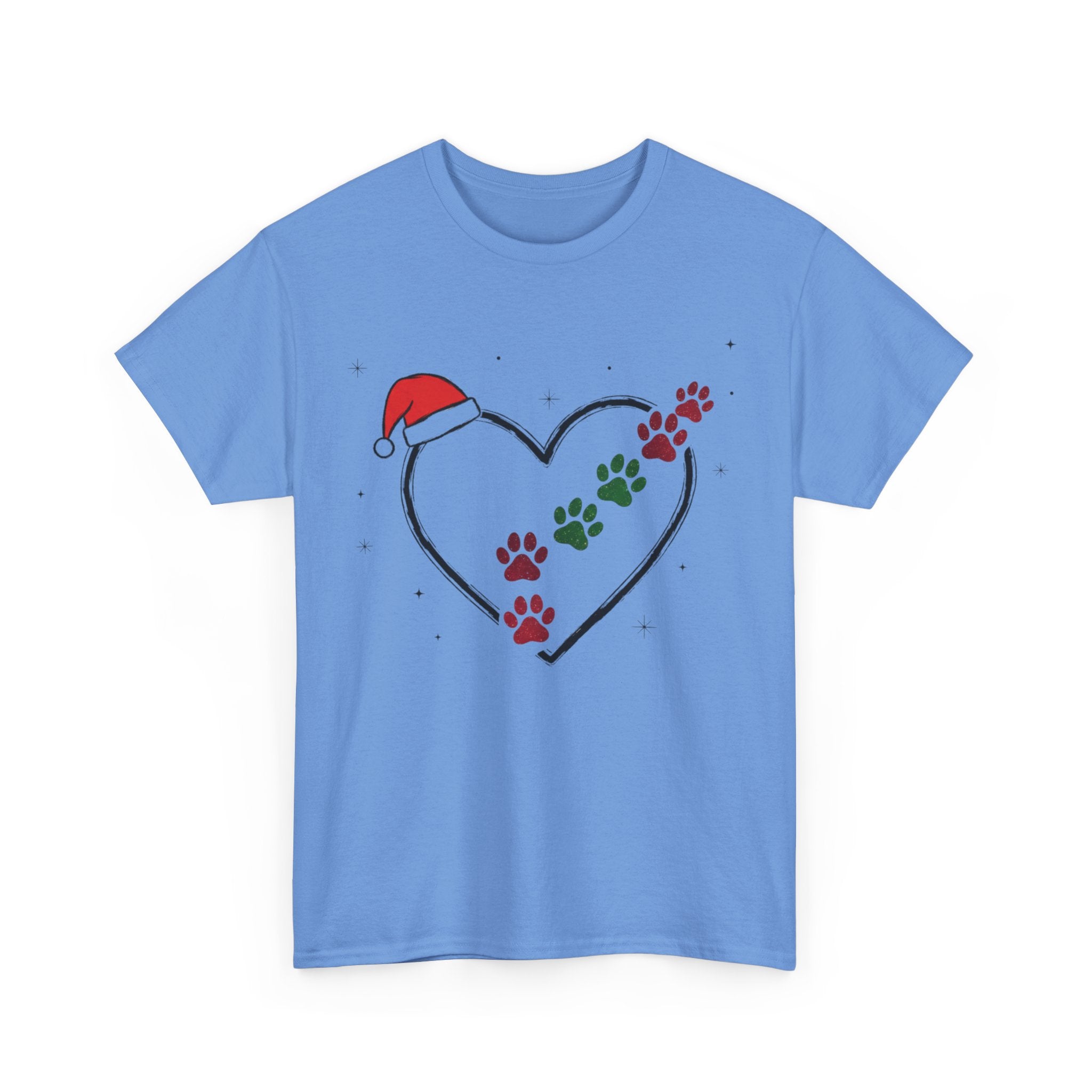 Santa Hat Paw Print Heart Christmas Dog Lover T-Shirt