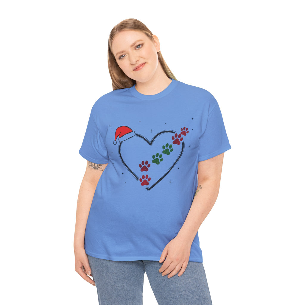 Santa Hat Paw Print Heart Christmas Dog Lover T-Shirt