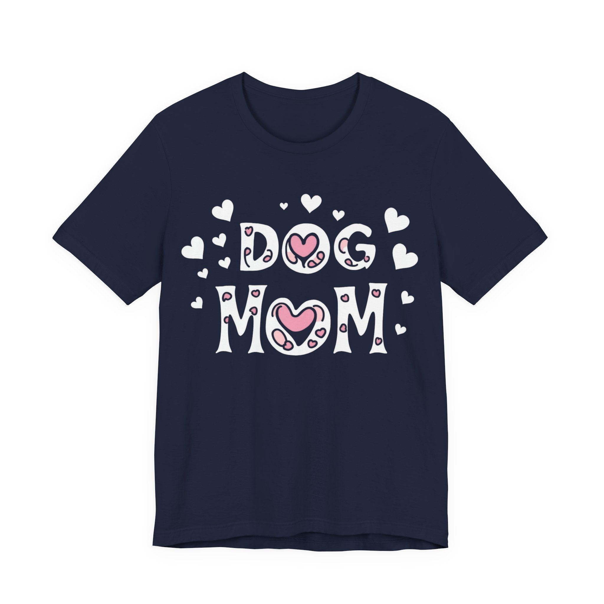 Dog Mom with Hearts Cotton Short Sleeve T-Shirt, Casual Wear, Gift for her, Everyday Favorite, Cute Graphic Tee, Free Shipping