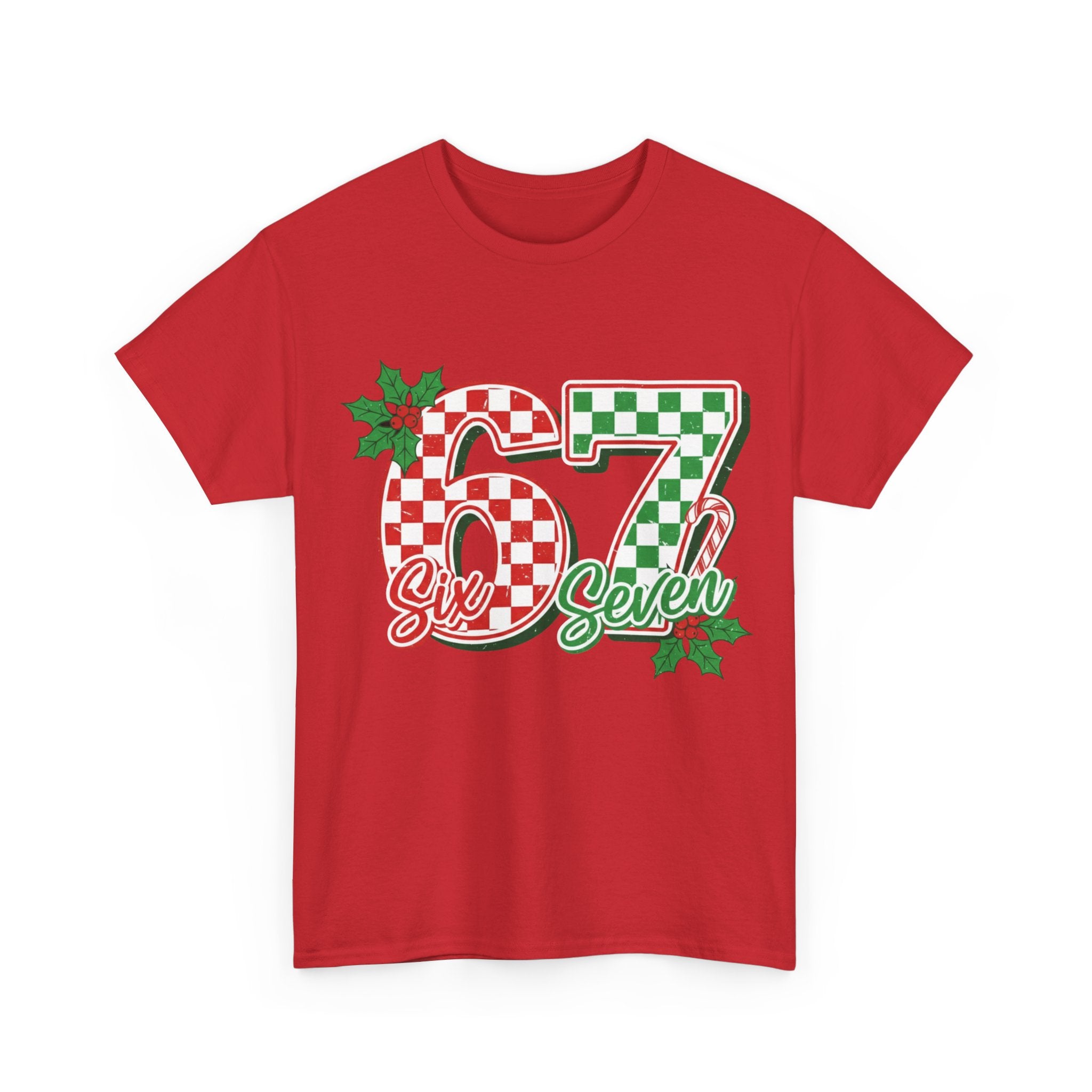 Six Seven 67 Christmas Tee – Festive Buffalo Plaid Number Shirt