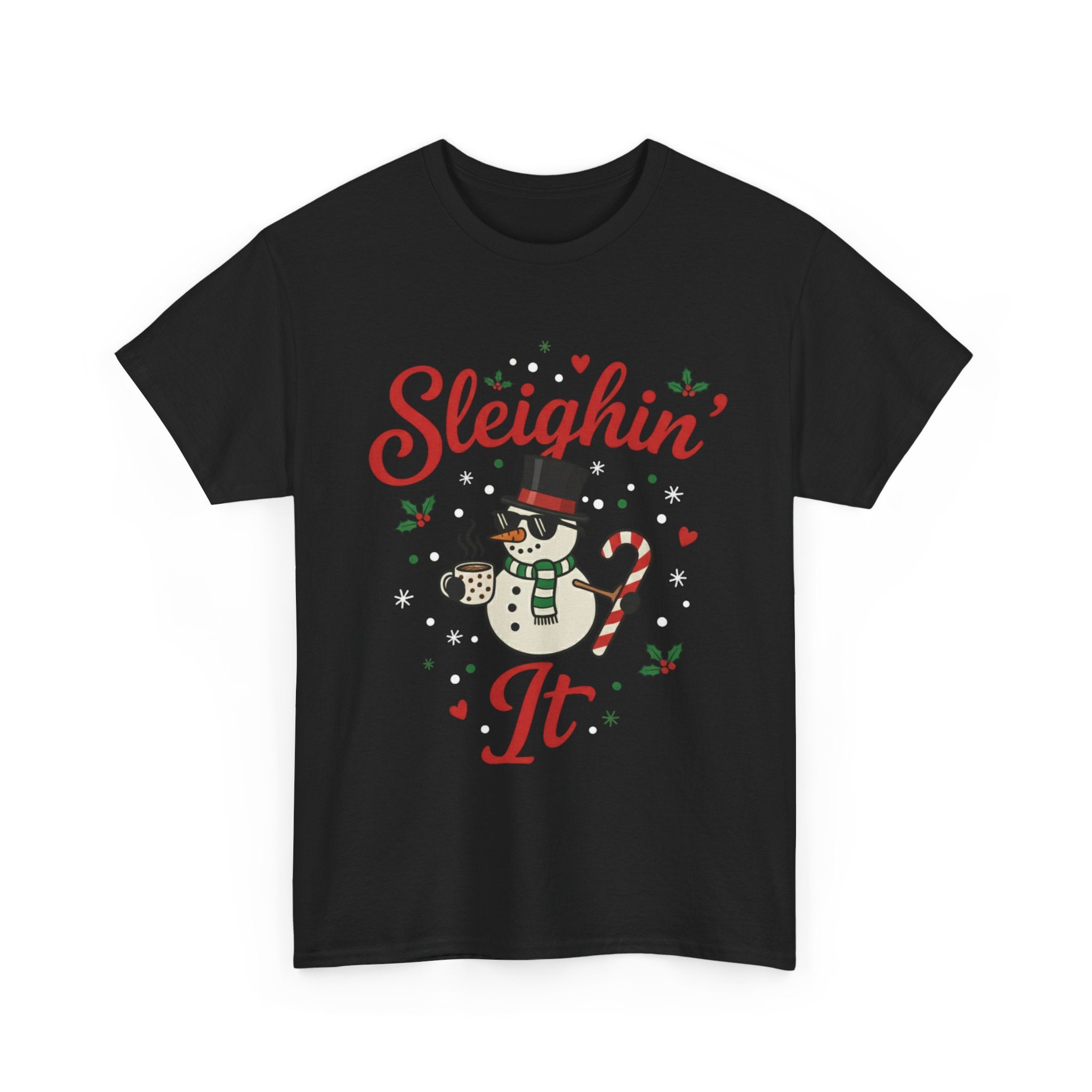 Sleighin’ It Snowman Christmas T-Shirt | Funny Holiday Winter Tee