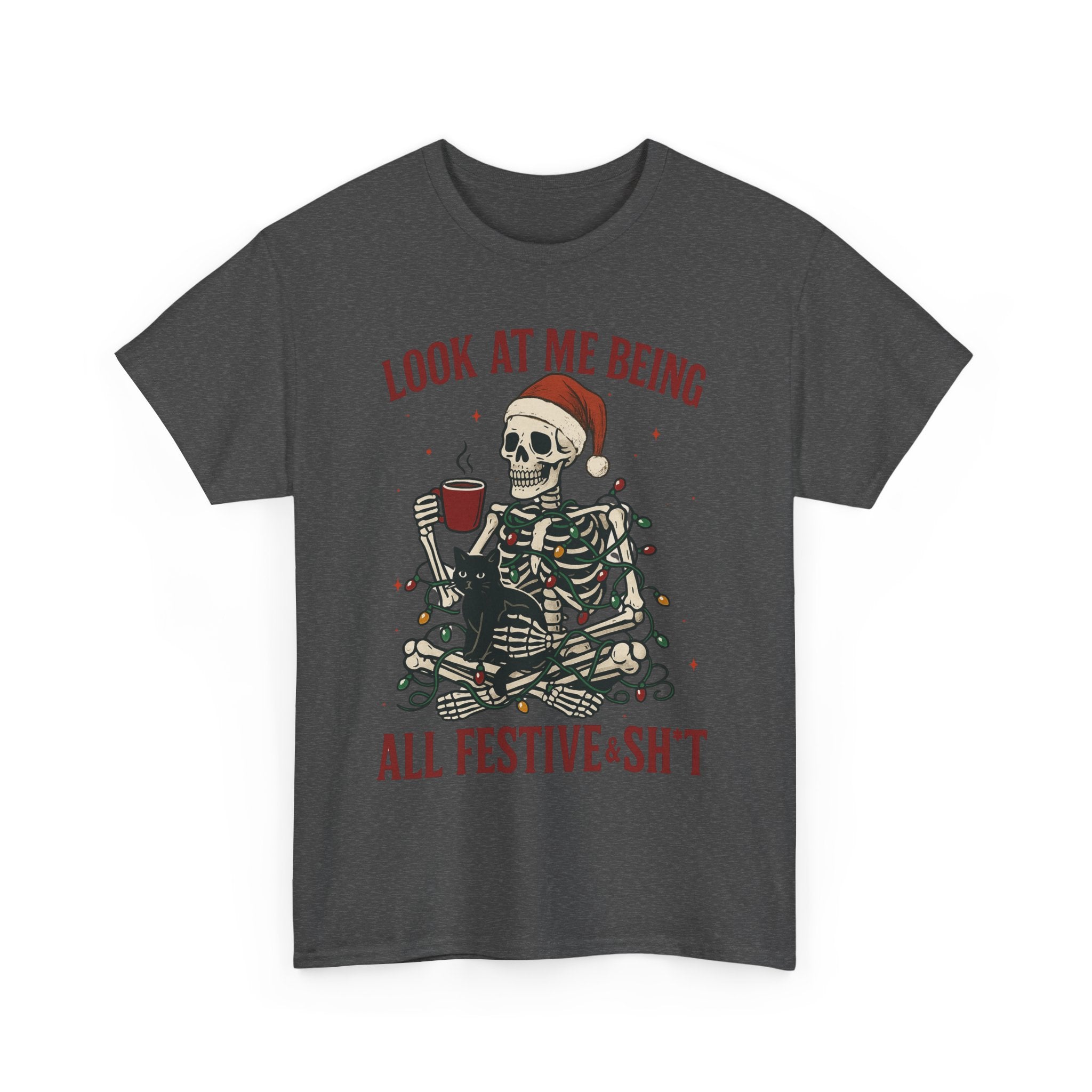 Festive Skeleton Tee, Unisex Cotton T-Shirt for Parties, Halloween, Christmas, Holiday Gifts, Fun Party Wear