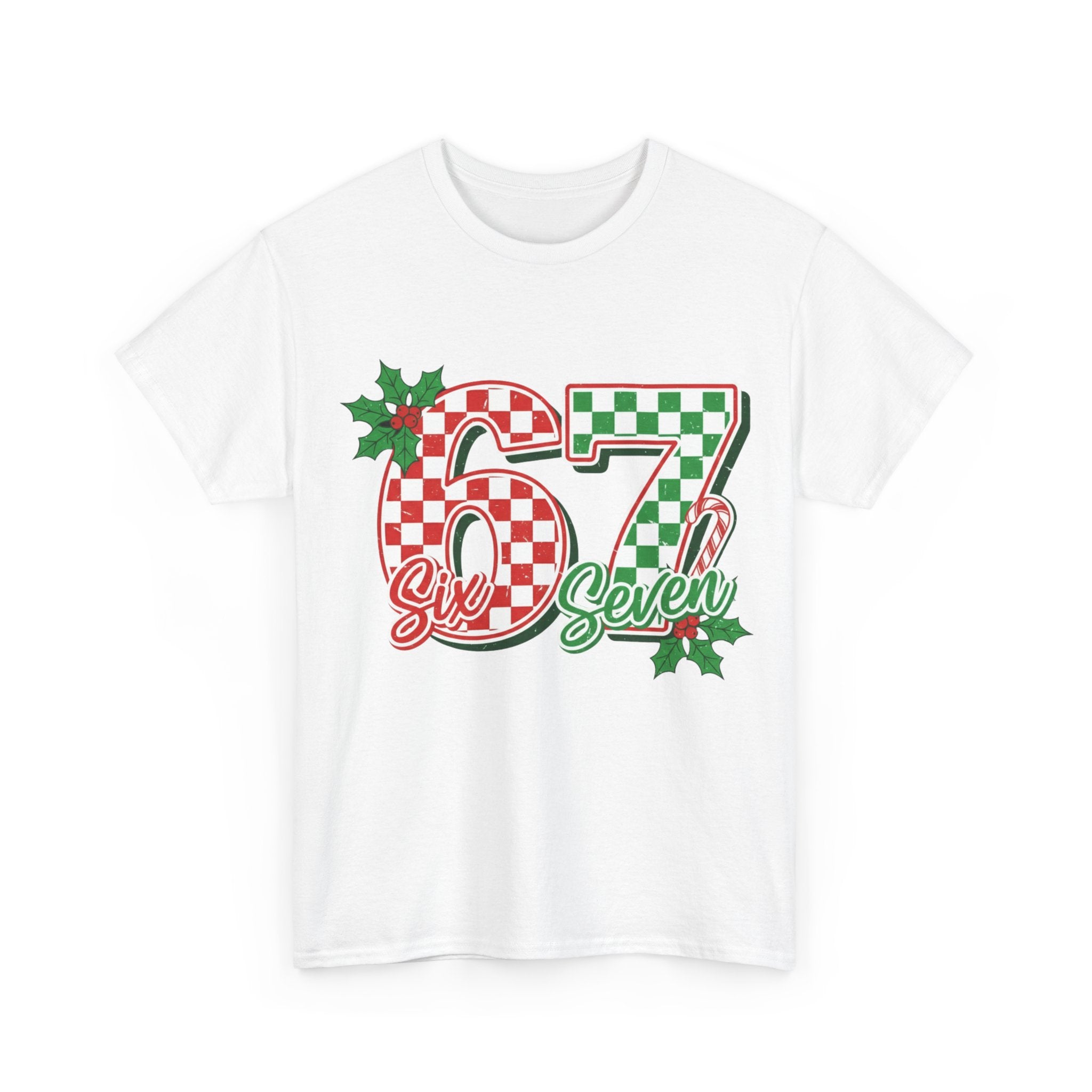 Six Seven 67 Christmas Tee – Festive Buffalo Plaid Number Shirt