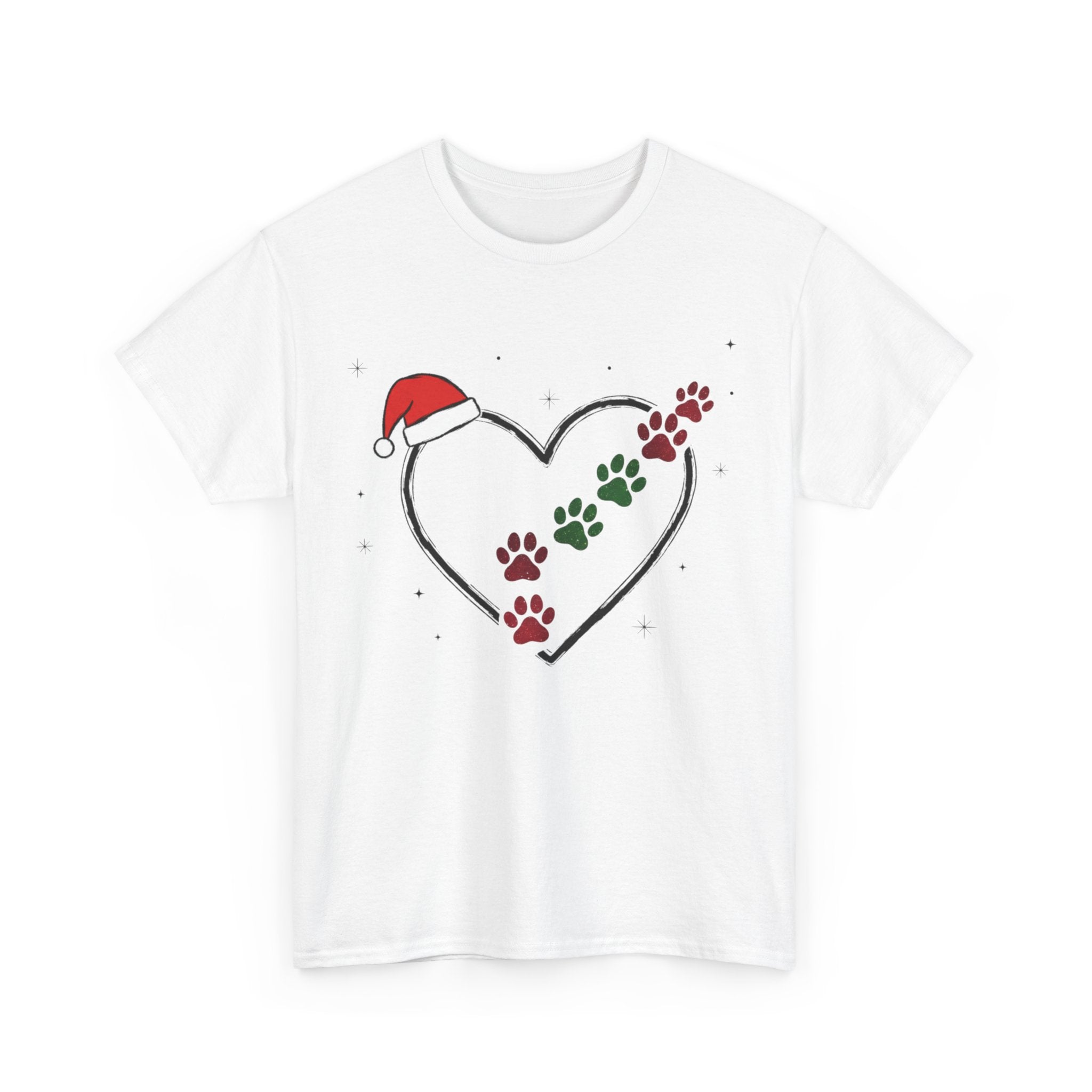 Santa Hat Paw Print Heart Christmas Dog Lover T-Shirt