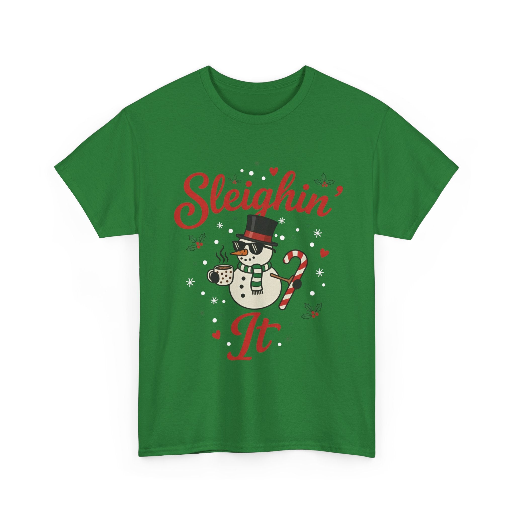 Sleighin’ It Snowman Christmas T-Shirt | Funny Holiday Winter Tee