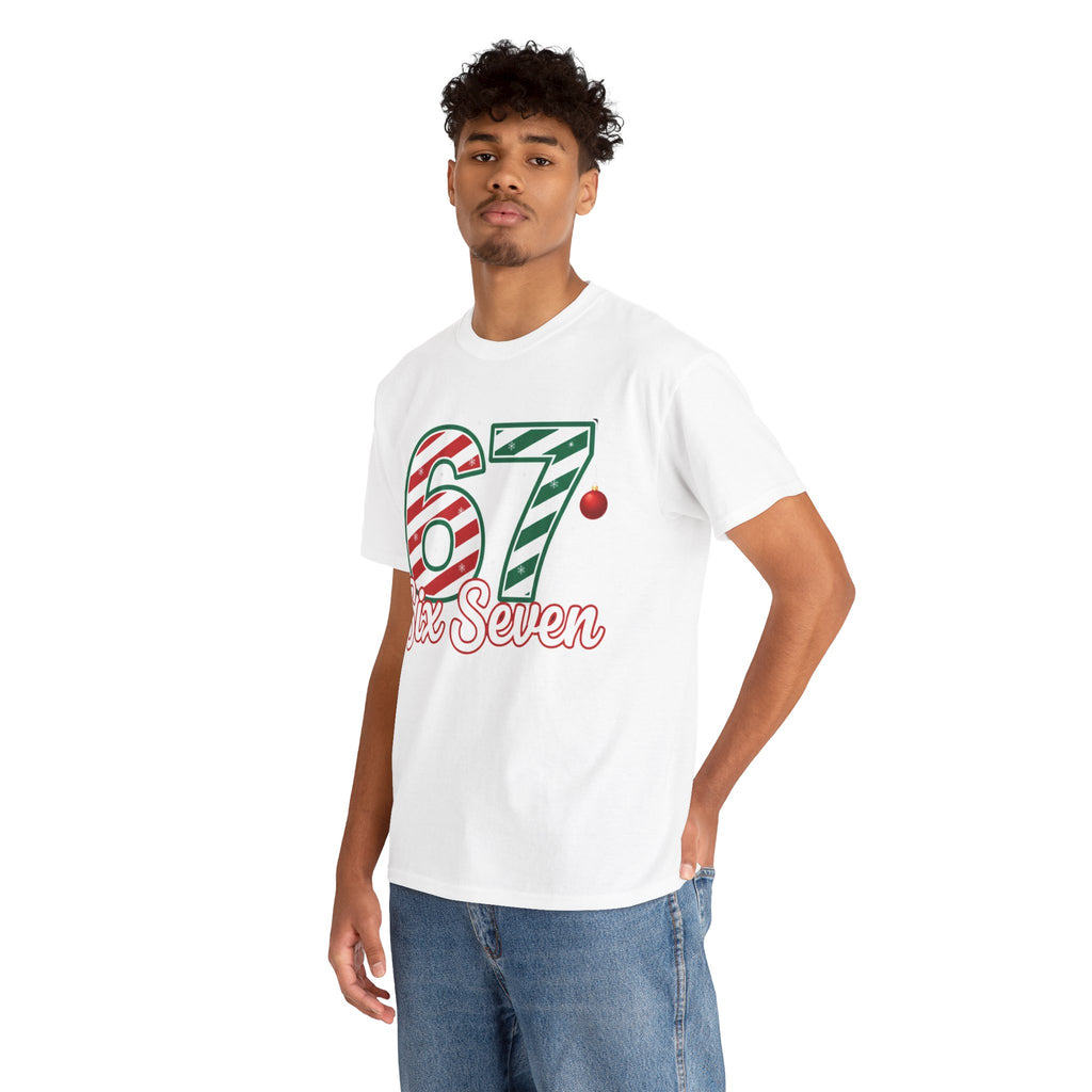 Six Seven 67 Holiday Shirt – Red Green Candy Cane Number Tee