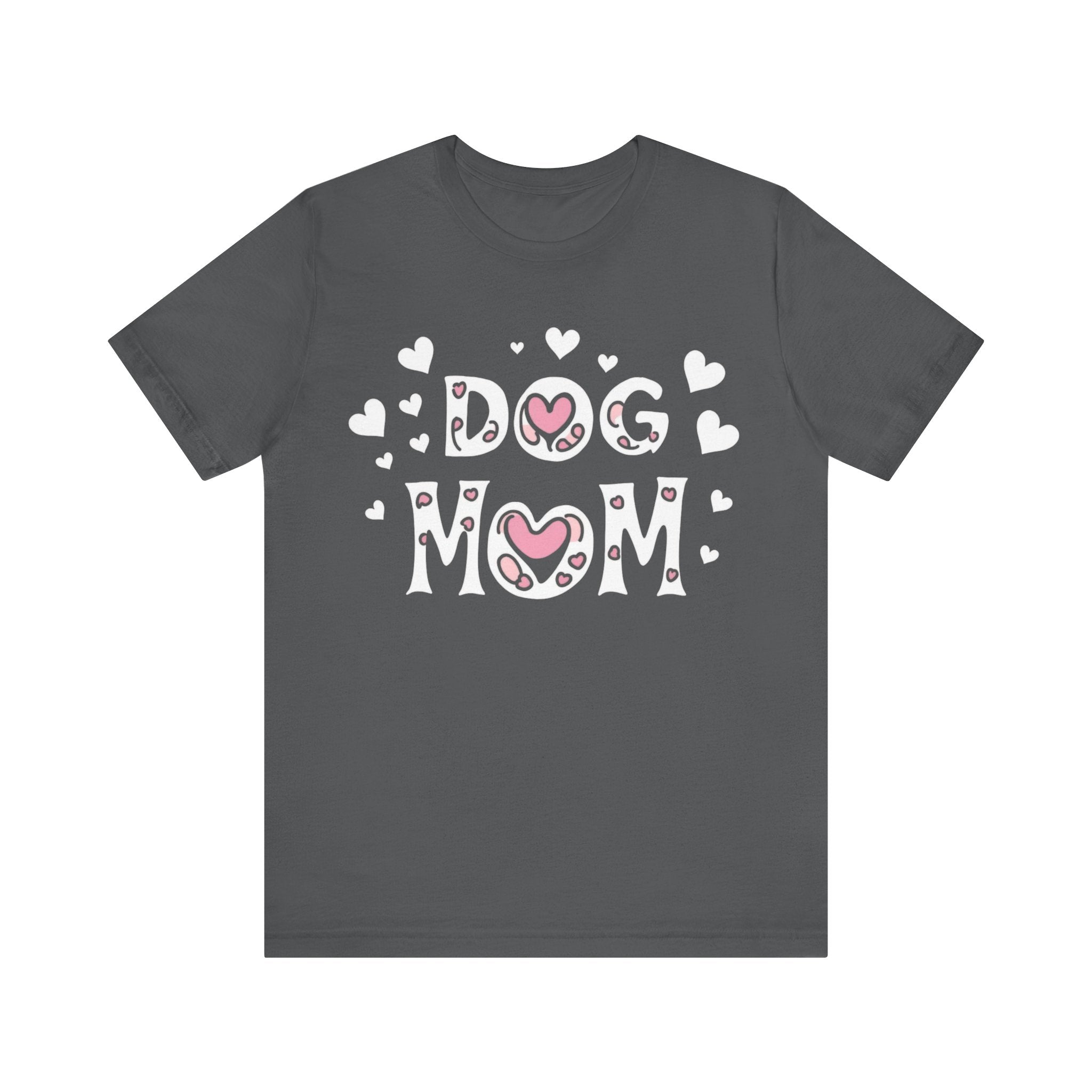 Dog Mom with Hearts Cotton Short Sleeve T-Shirt, Casual Wear, Gift for her, Everyday Favorite, Cute Graphic Tee, Free Shipping