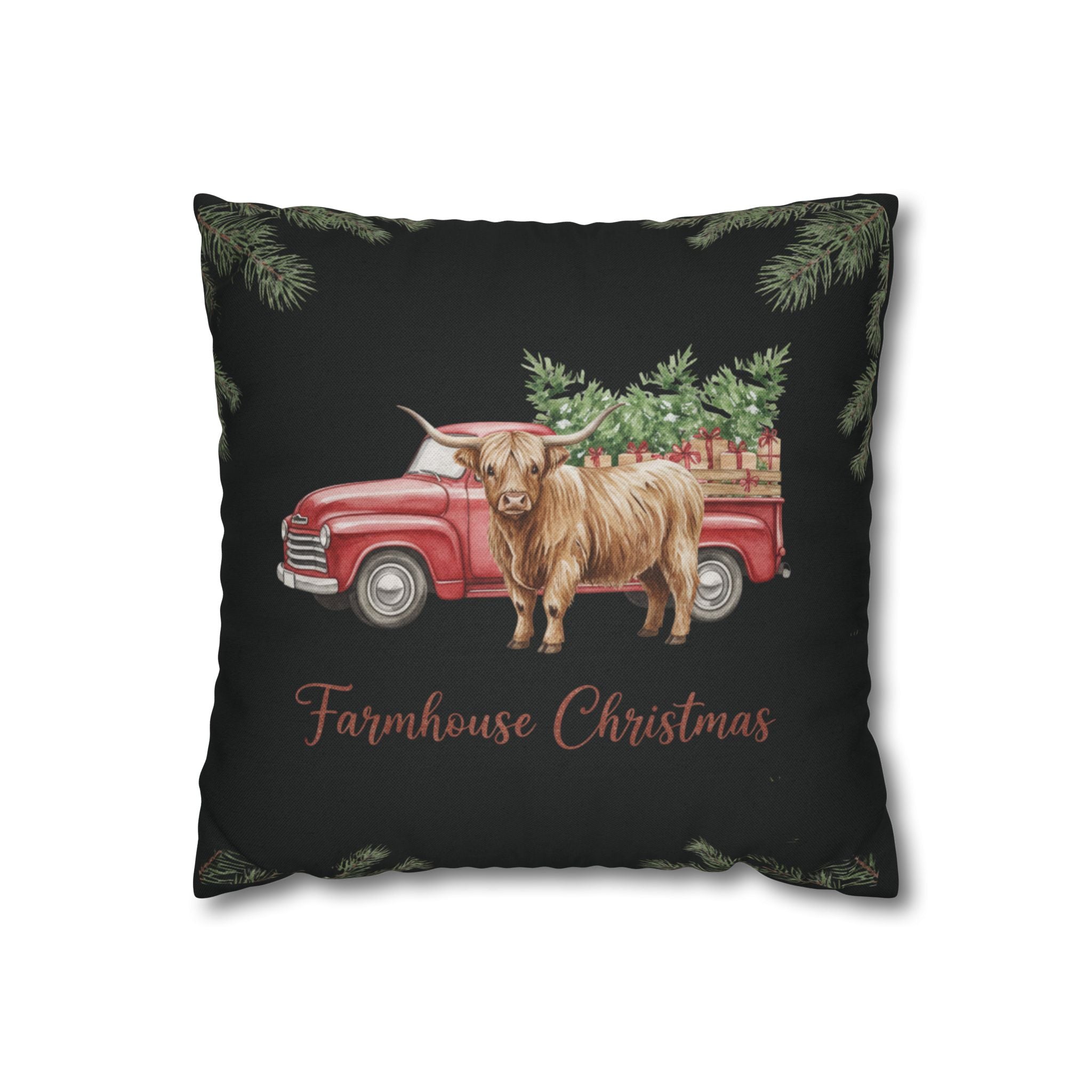 Farmhouse Christmas Square Pillowcase, Cozy Holiday Decor, Rustic Home Accent, Gift for Homeowners, Farmhouse Style Cushion