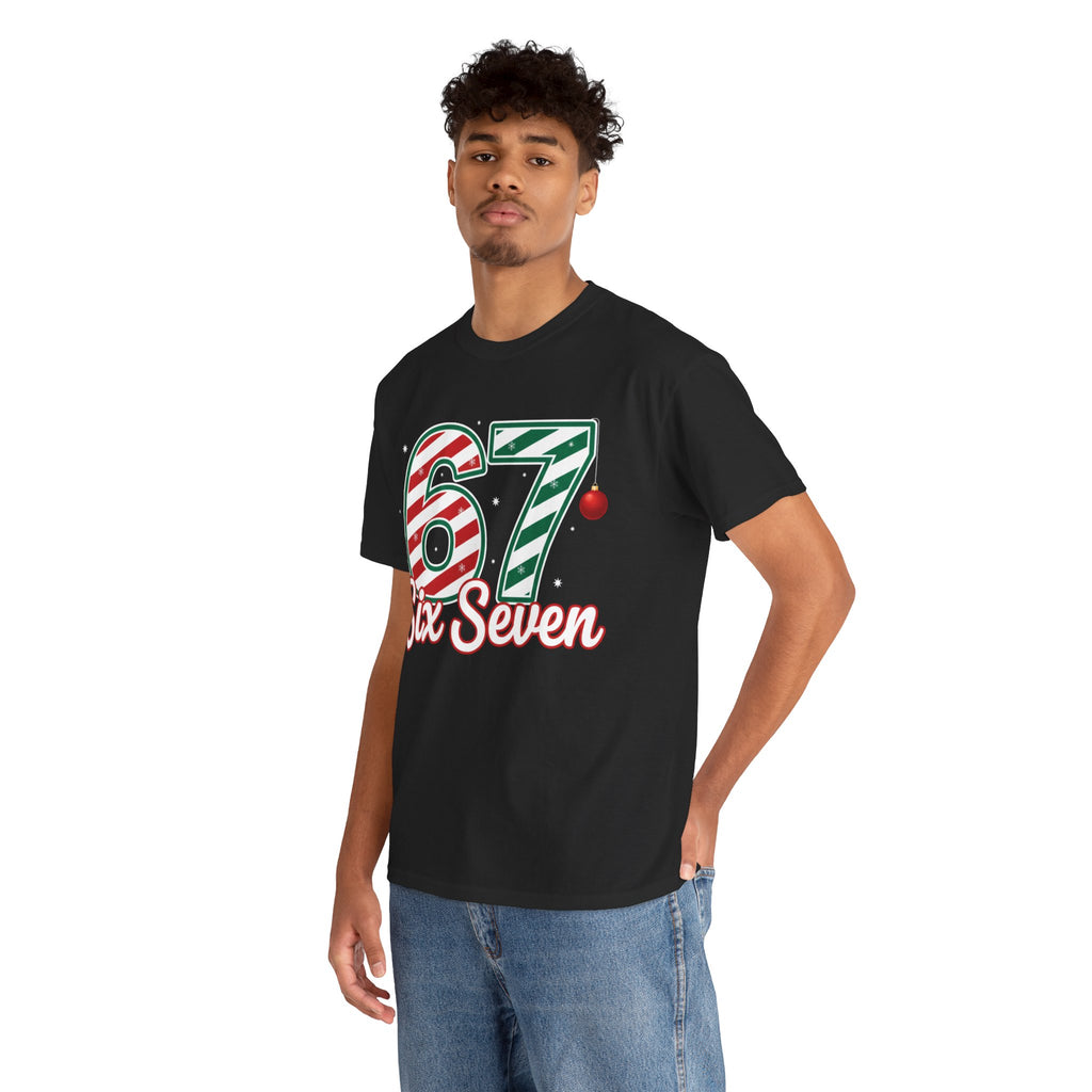 Six Seven 67 Holiday Shirt – Red Green Candy Cane Number Tee