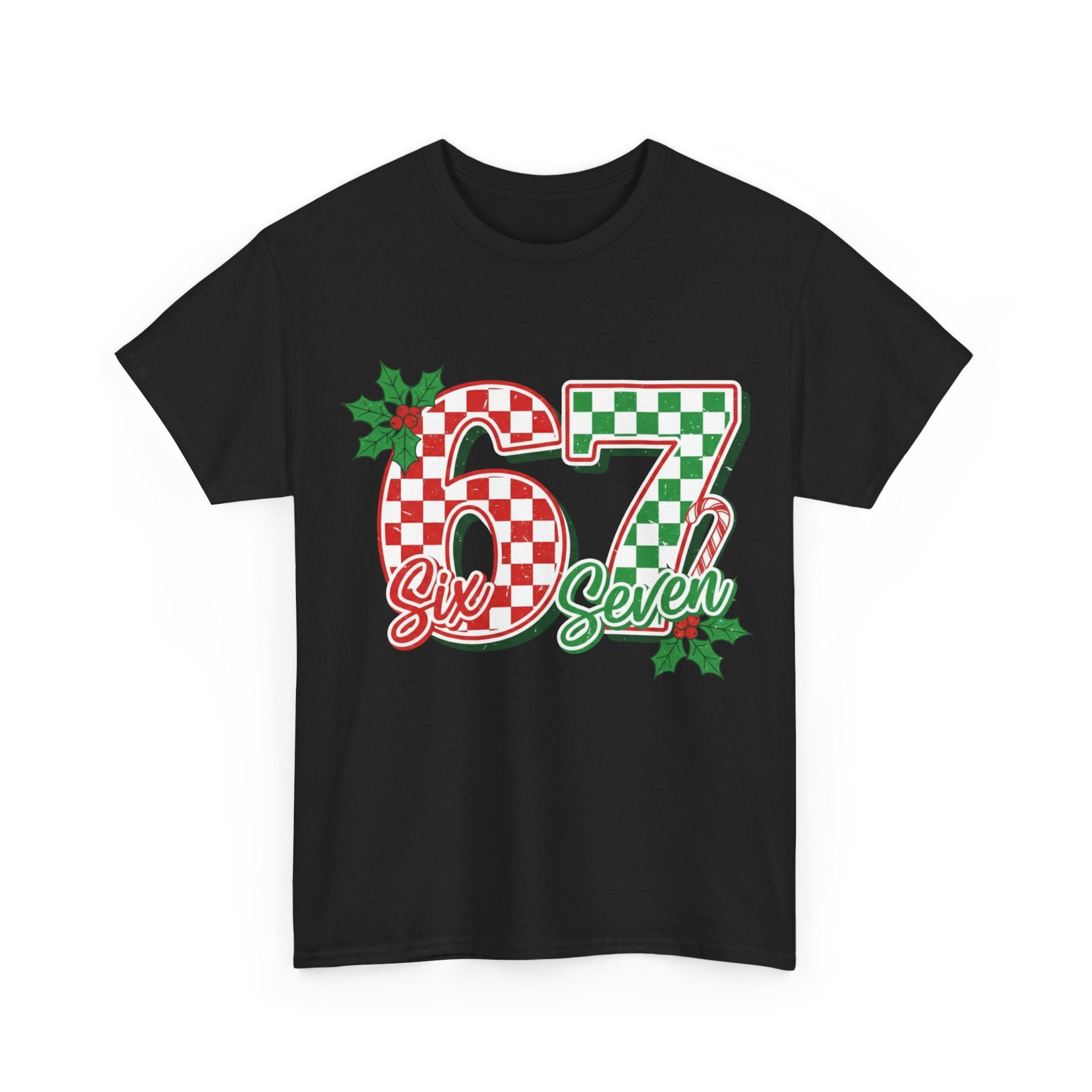 Six Seven 67 Christmas Tee – Festive Buffalo Plaid Number Shirt