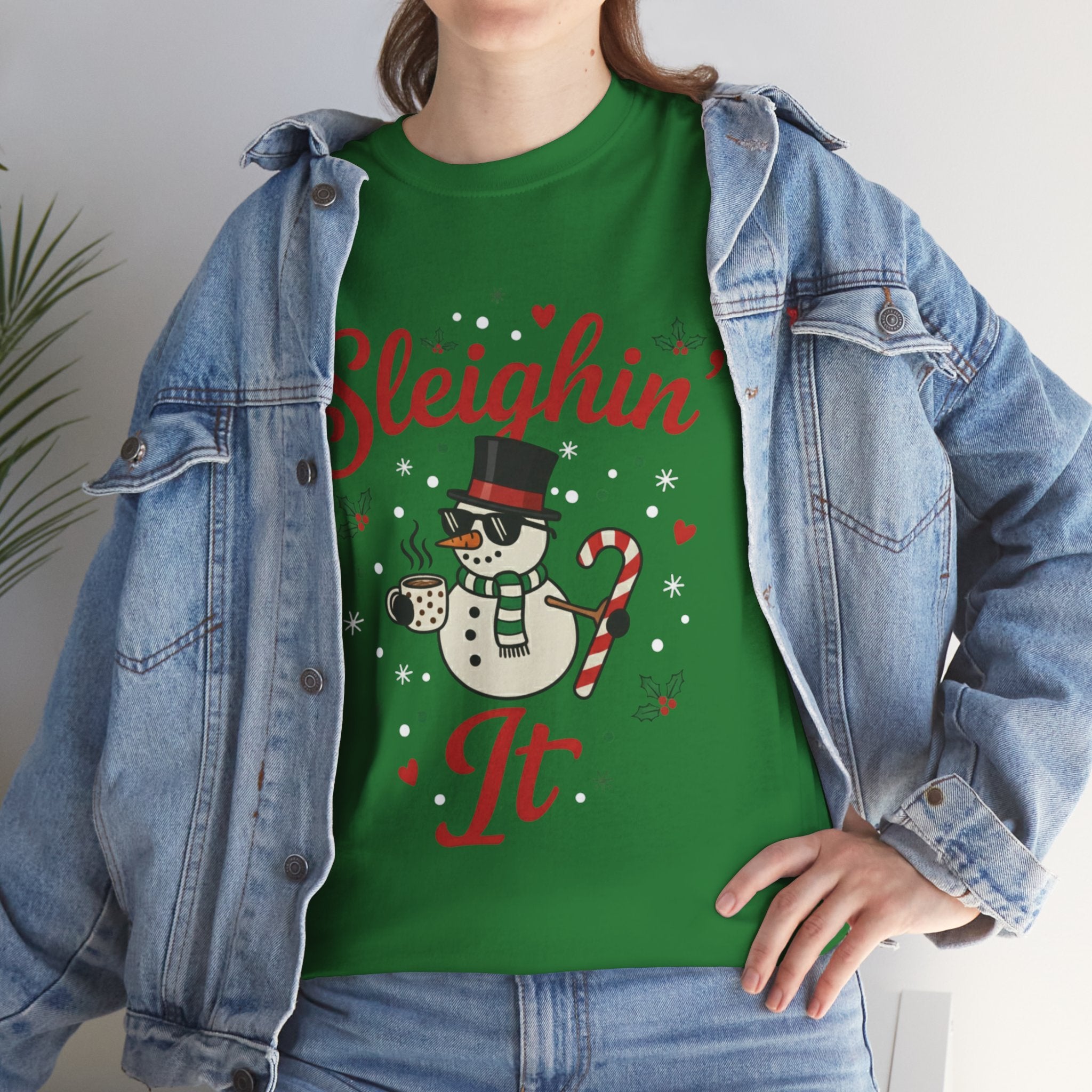 Sleighin’ It Snowman Christmas T-Shirt | Funny Holiday Winter Tee