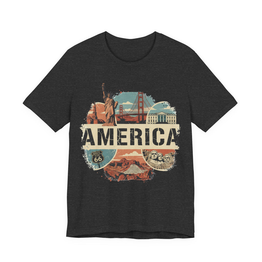 America Graphic Tee, Unisex Jersey T-Shirt, Vintage USA Apparel, Travel Shirt, American Pride Clothing