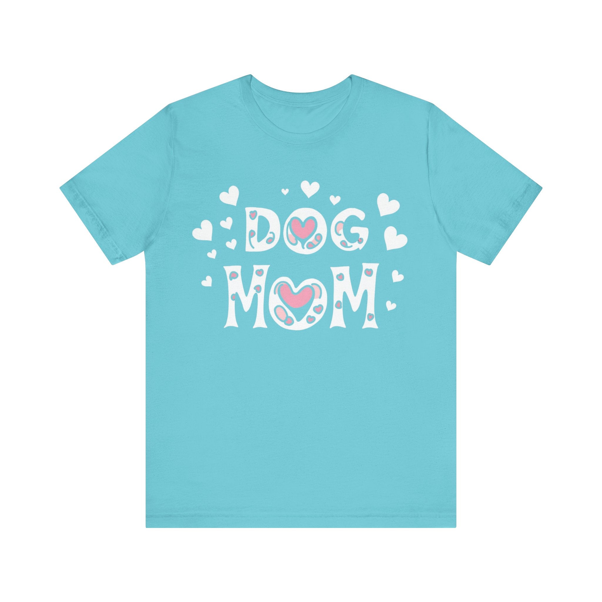 Dog Mom with Hearts Cotton Short Sleeve T-Shirt, Casual Wear, Gift for her, Everyday Favorite, Cute Graphic Tee, Free Shipping