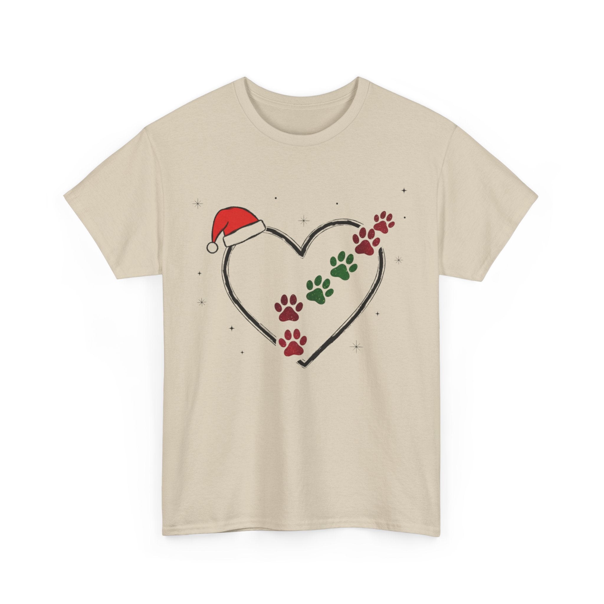 Santa Hat Paw Print Heart Christmas Dog Lover T-Shirt
