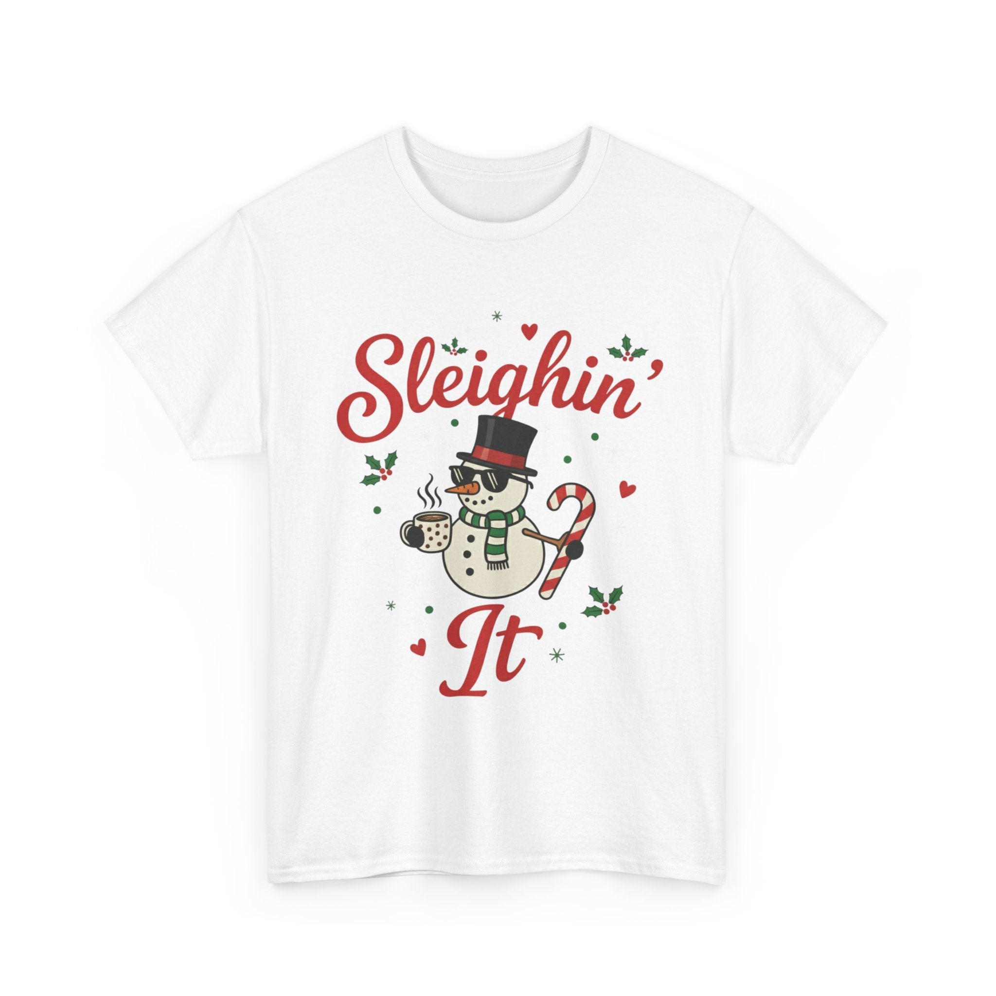 Sleighin’ It Snowman Christmas T-Shirt | Funny Holiday Winter Tee