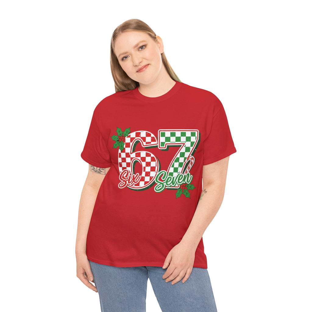 Six Seven 67 Christmas Tee – Festive Buffalo Plaid Number Shirt