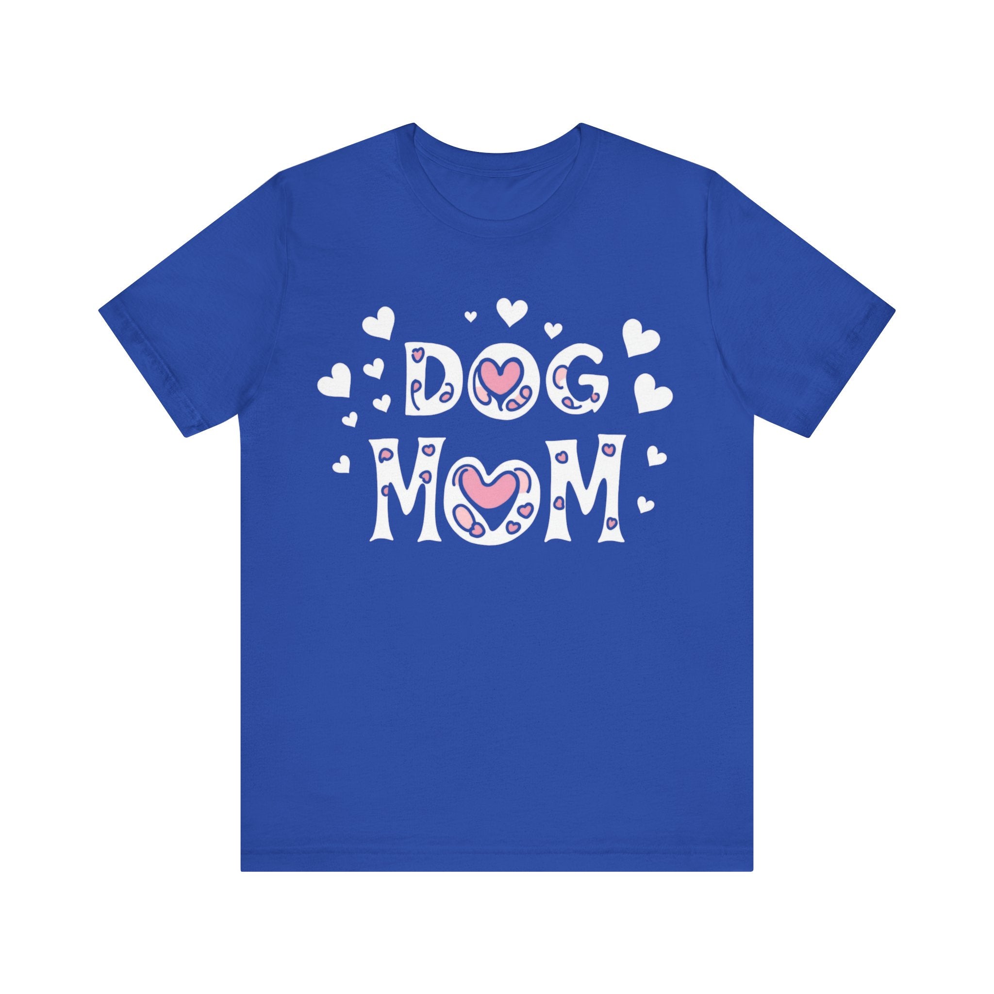 Dog Mom with Hearts Cotton Short Sleeve T-Shirt, Casual Wear, Gift for her, Everyday Favorite, Cute Graphic Tee, Free Shipping