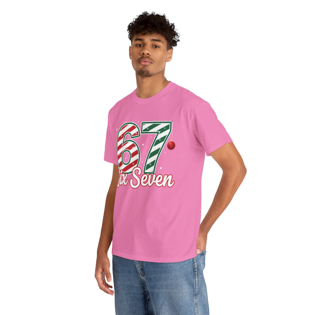 Six Seven 67 Holiday Shirt – Red Green Candy Cane Number Tee