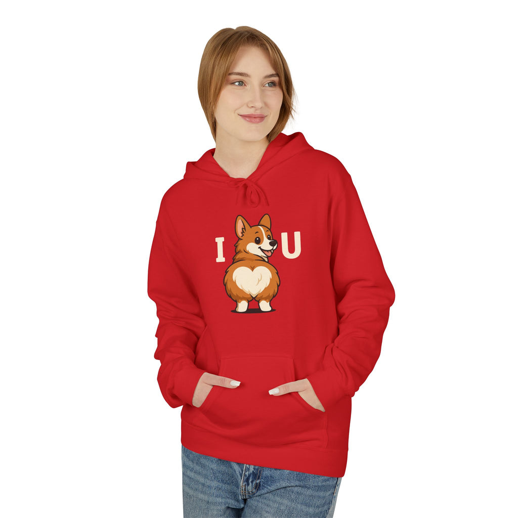 Corgi Love Hoodie, Cozy Pet Lover Pullover, I U Corgi Design Sweatshirt, Perfect Gift for Dog Owners, Adorable Casual Wear
