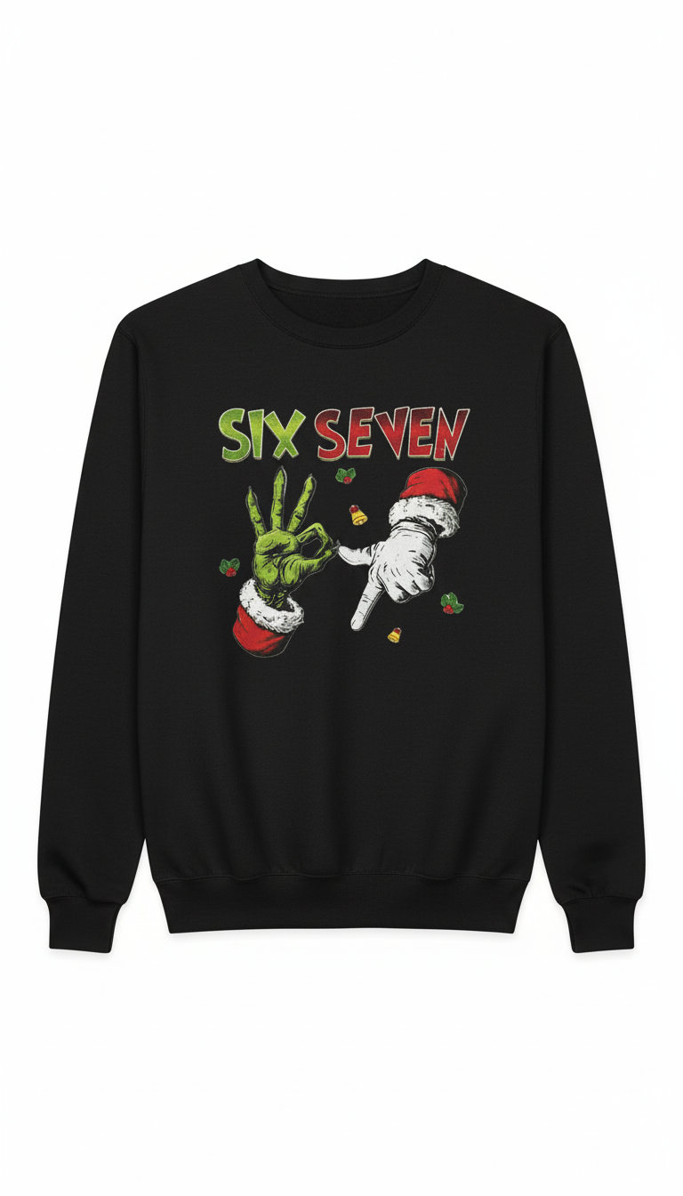 Six Seven Funny Christmas Sweatshirt – Grinch-Inspired Holiday Crewneck