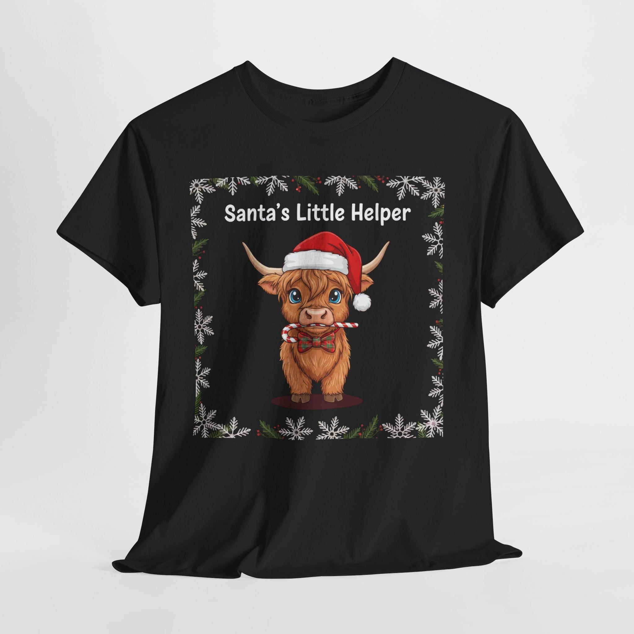Santa’s Little Helper Christmas Shirt – Cute Highland Cow Holiday Tee